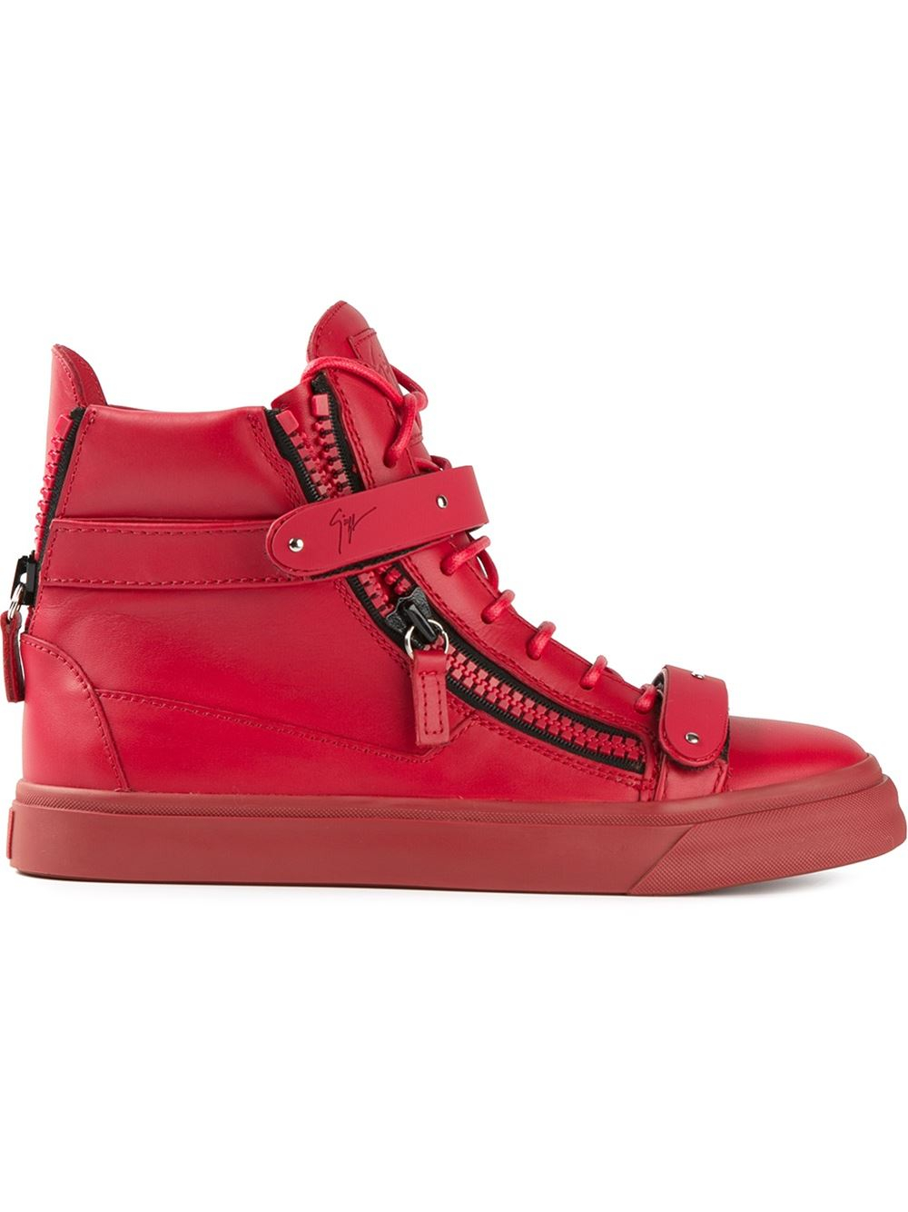 Lyst - Giuseppe Zanotti Zip Detail Hi-top Sneakers in Red
