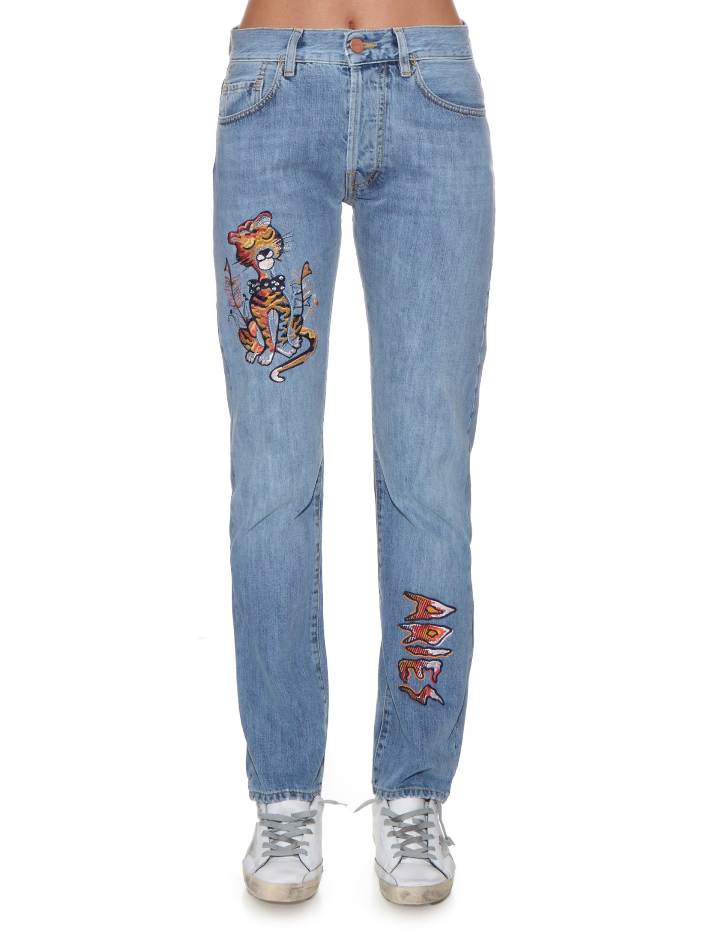 Lyst Aries  Lily  Cat  embroidered Jeans in Blue