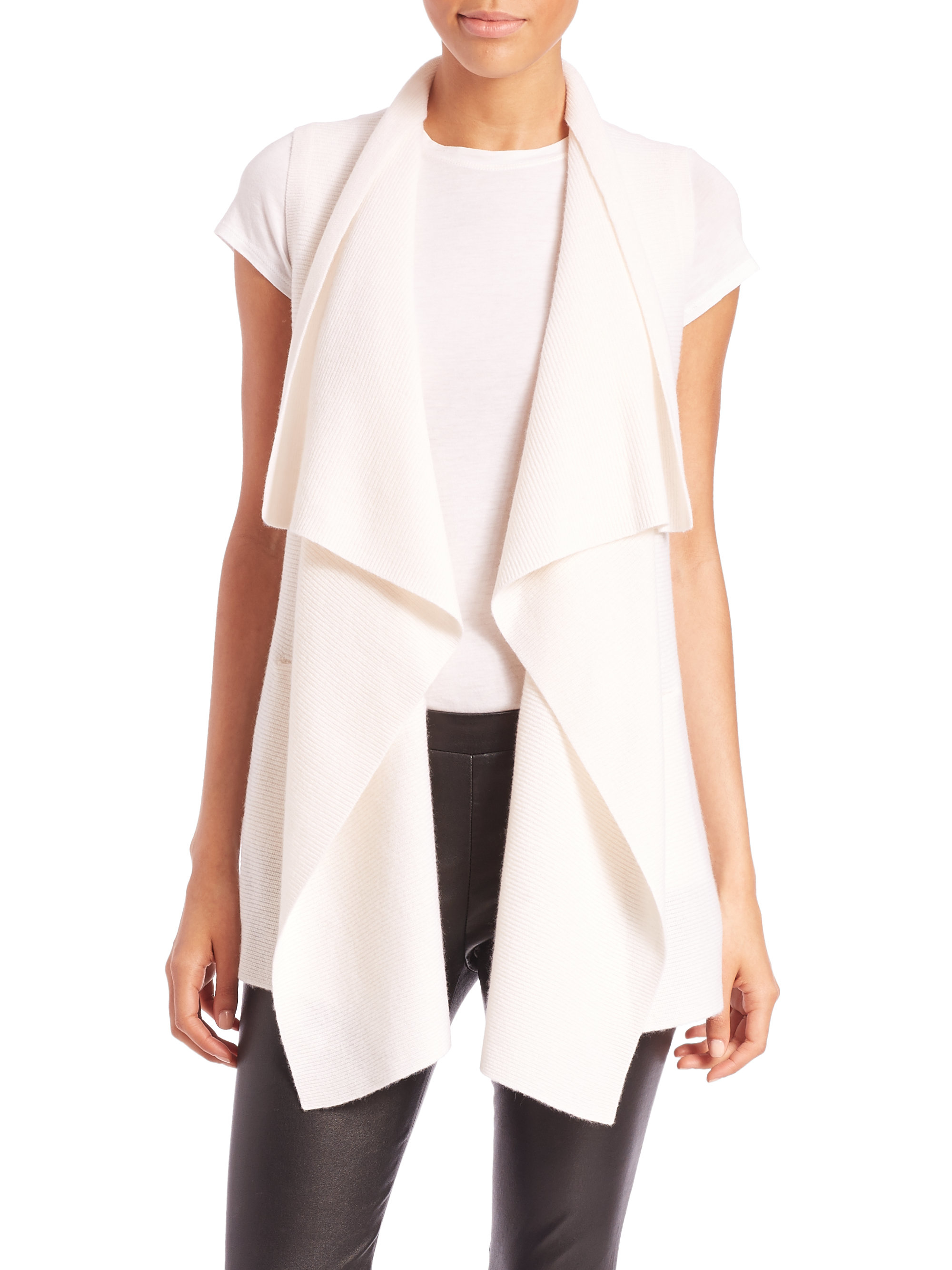 Vince Wool & Cashmere Drape-front Sweater Vest in Natural | Lyst