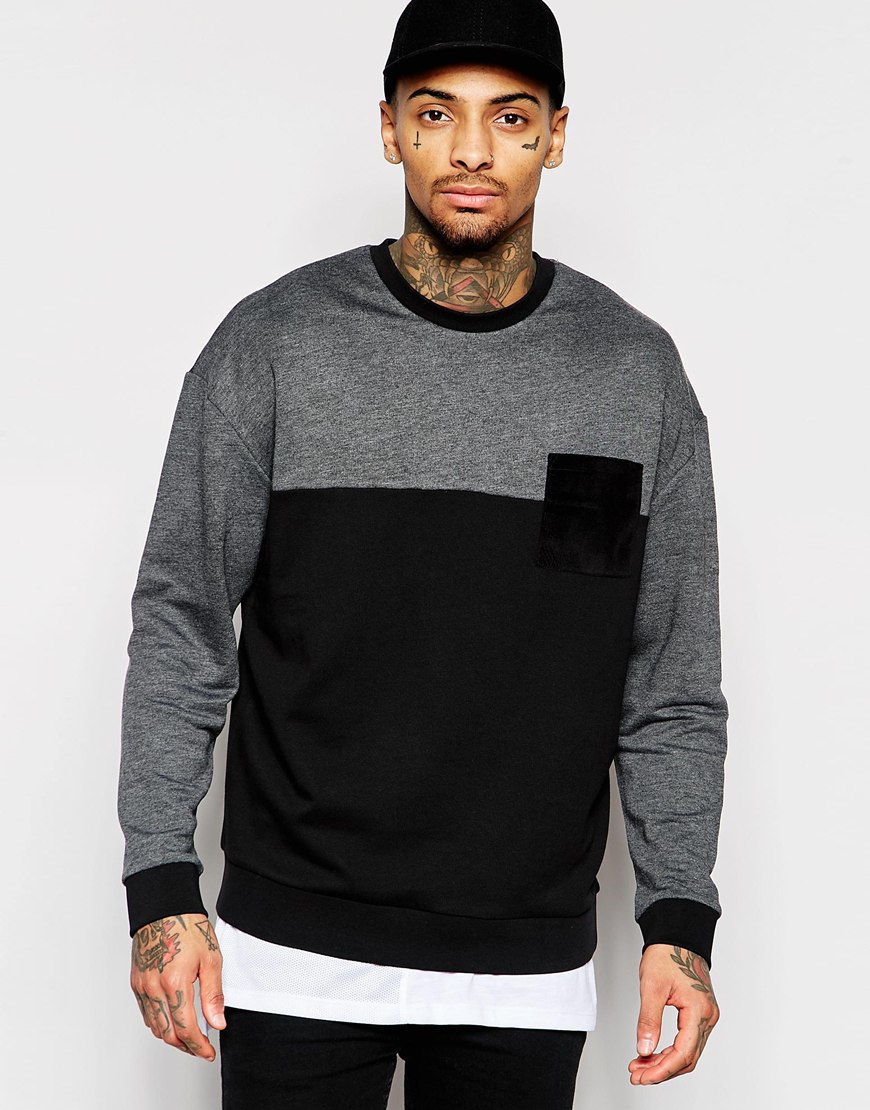 Lyst - Asos Oversized Sweatshirt With Cut & Sew Panel & Suede Pocket in ...