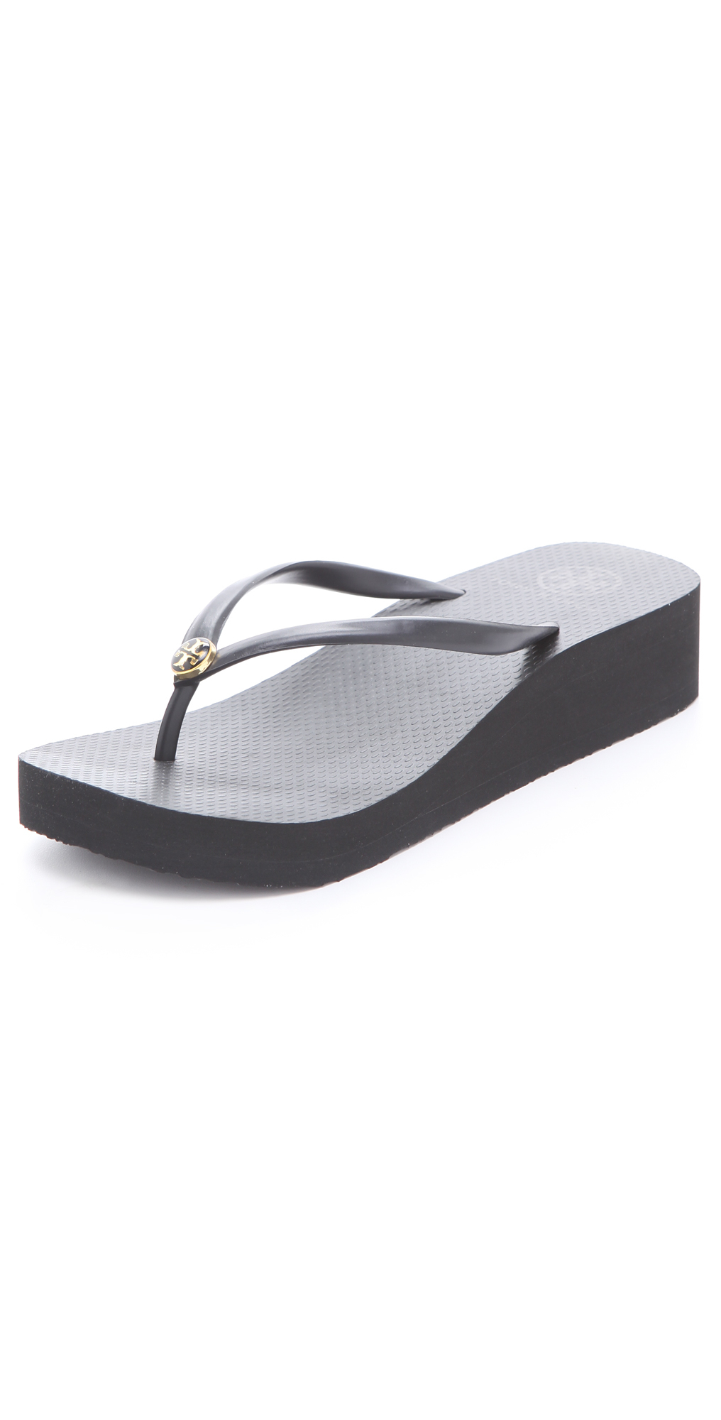 Tory burch Wedge Thin Flip Flop in Black | Lyst