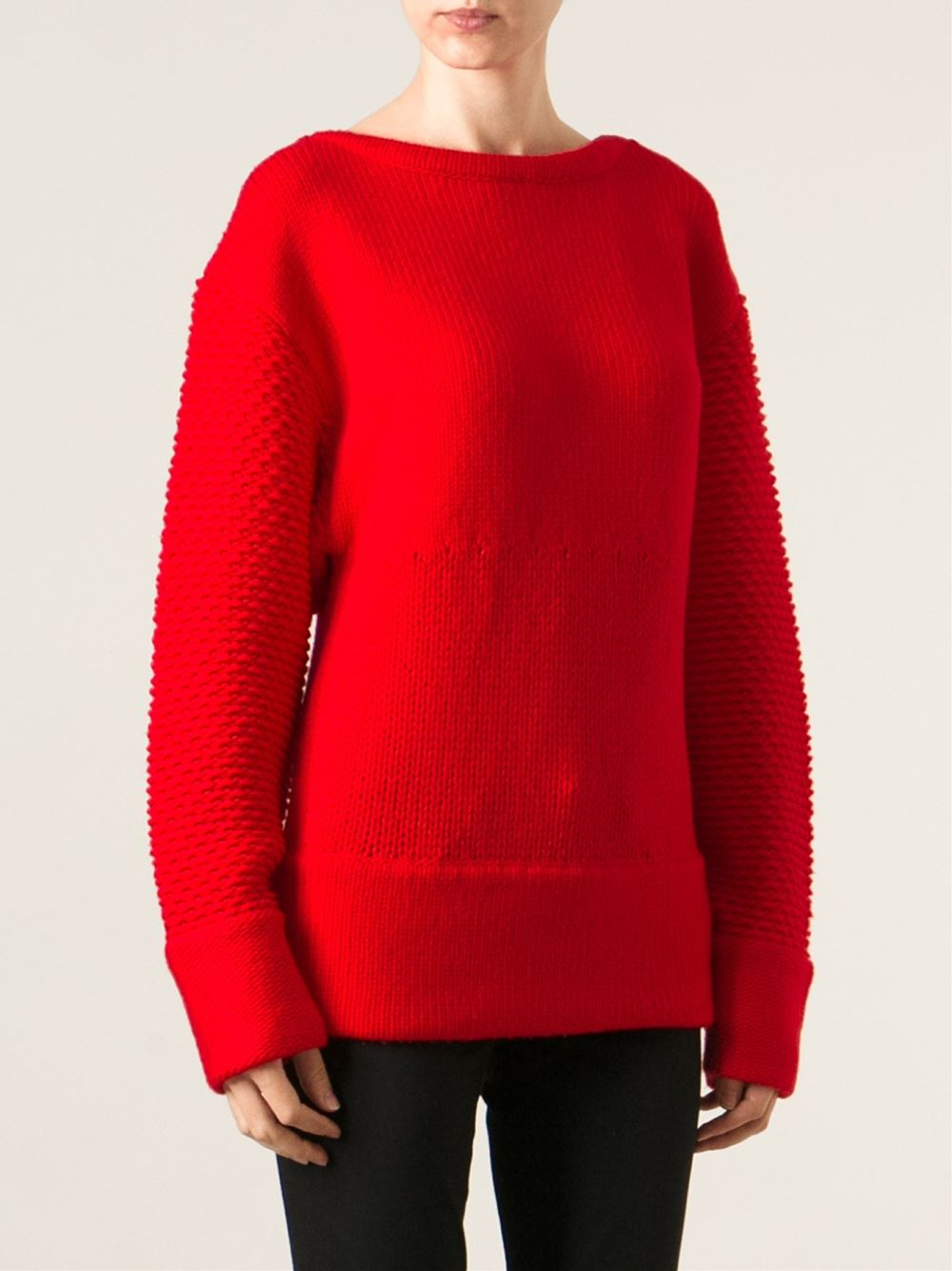 Lyst - Helmut Lang Textured Oversized Sweater in Red