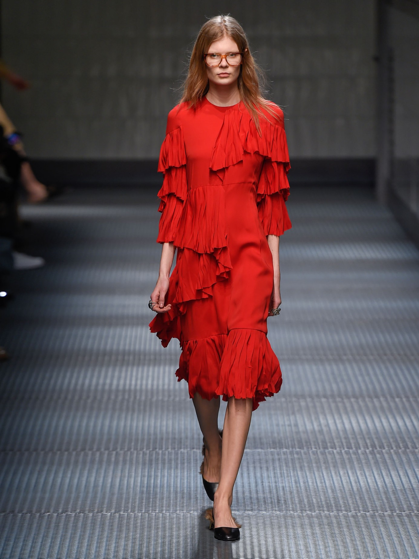Lyst Gucci Ruffle Panel Silk Georgette Dress In Red Gallery