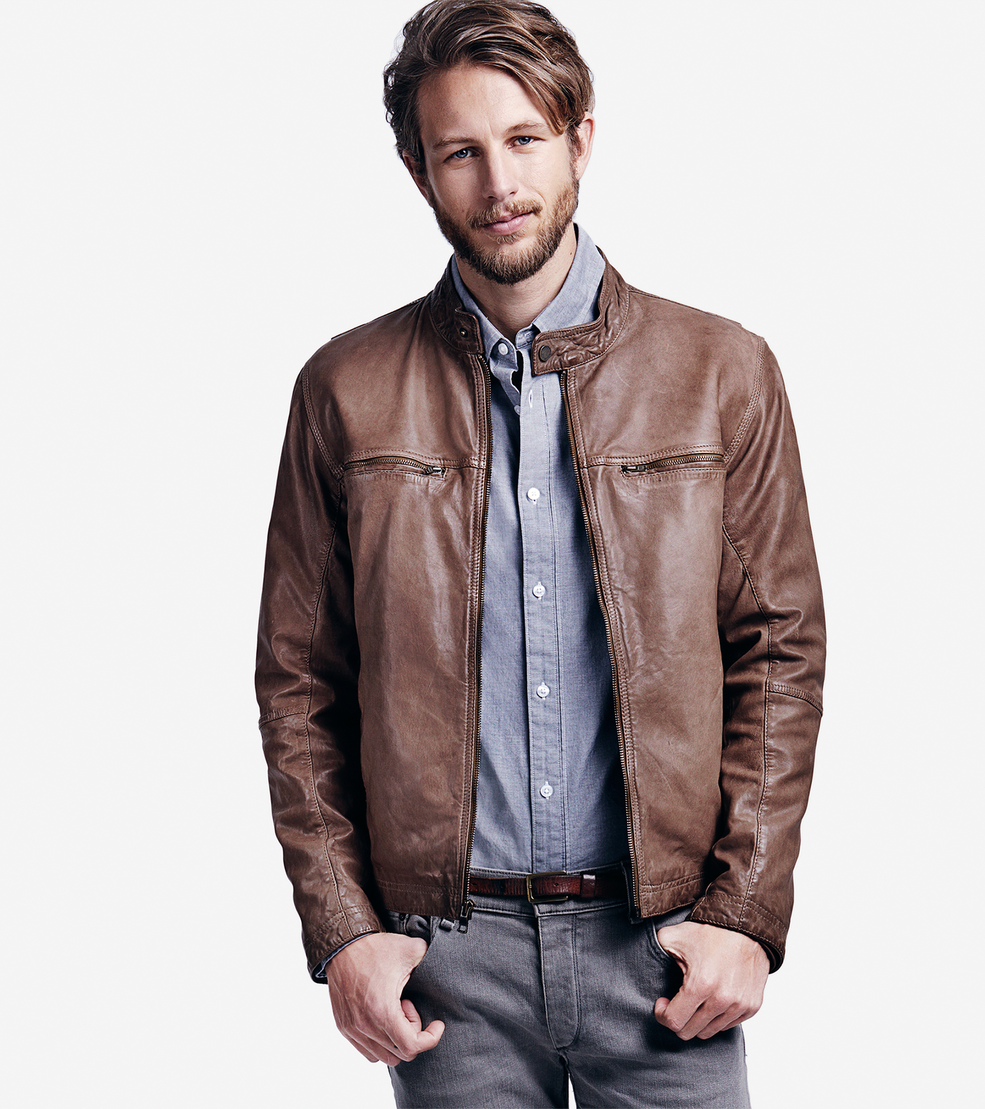 Lyst Cole Haan Vintage Lamb Moto Jacket In Brown For Men Gallery