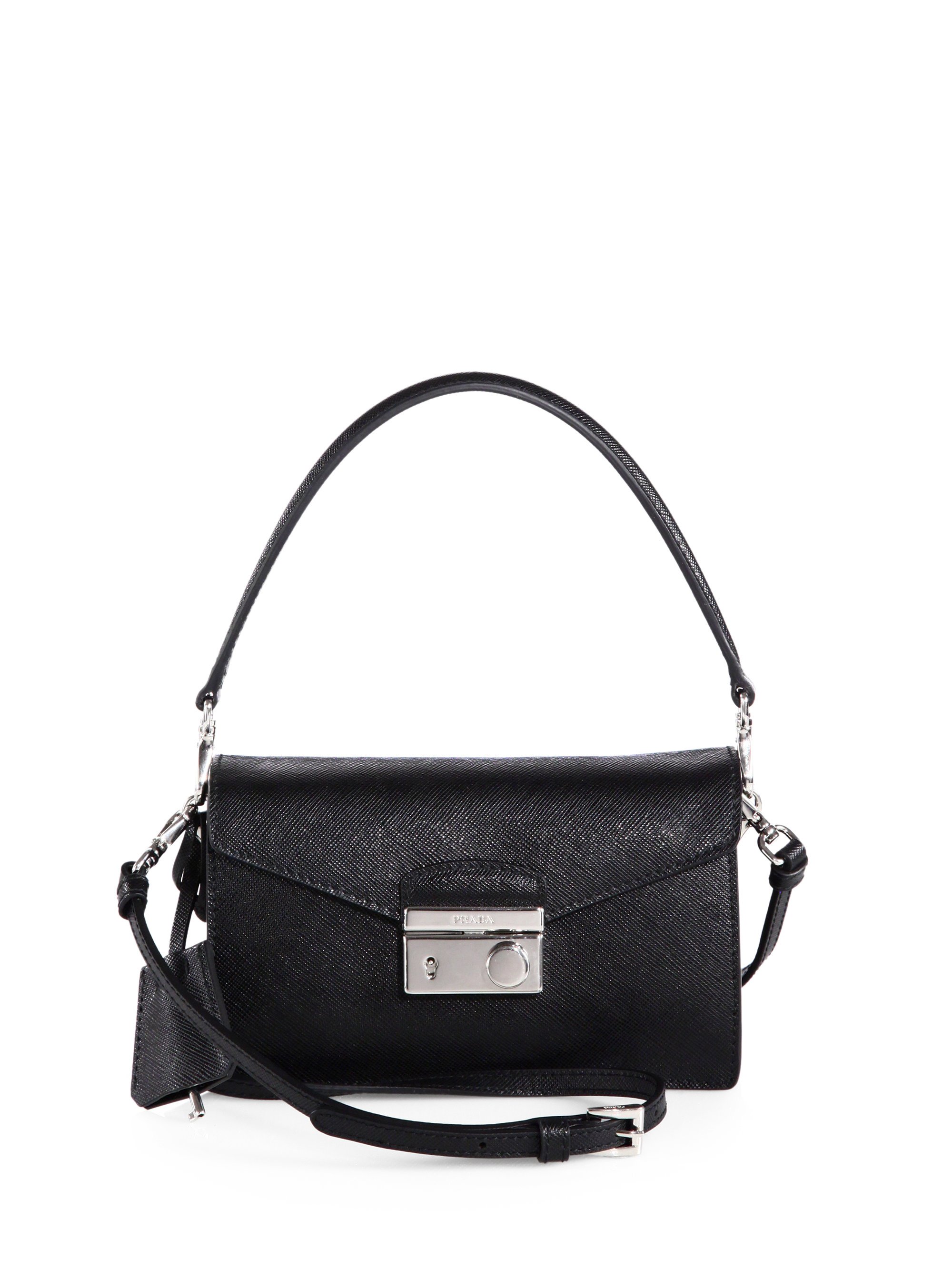 Prada Saffiano Leather Mini Sound Crossbody Bag in Black | Lyst  