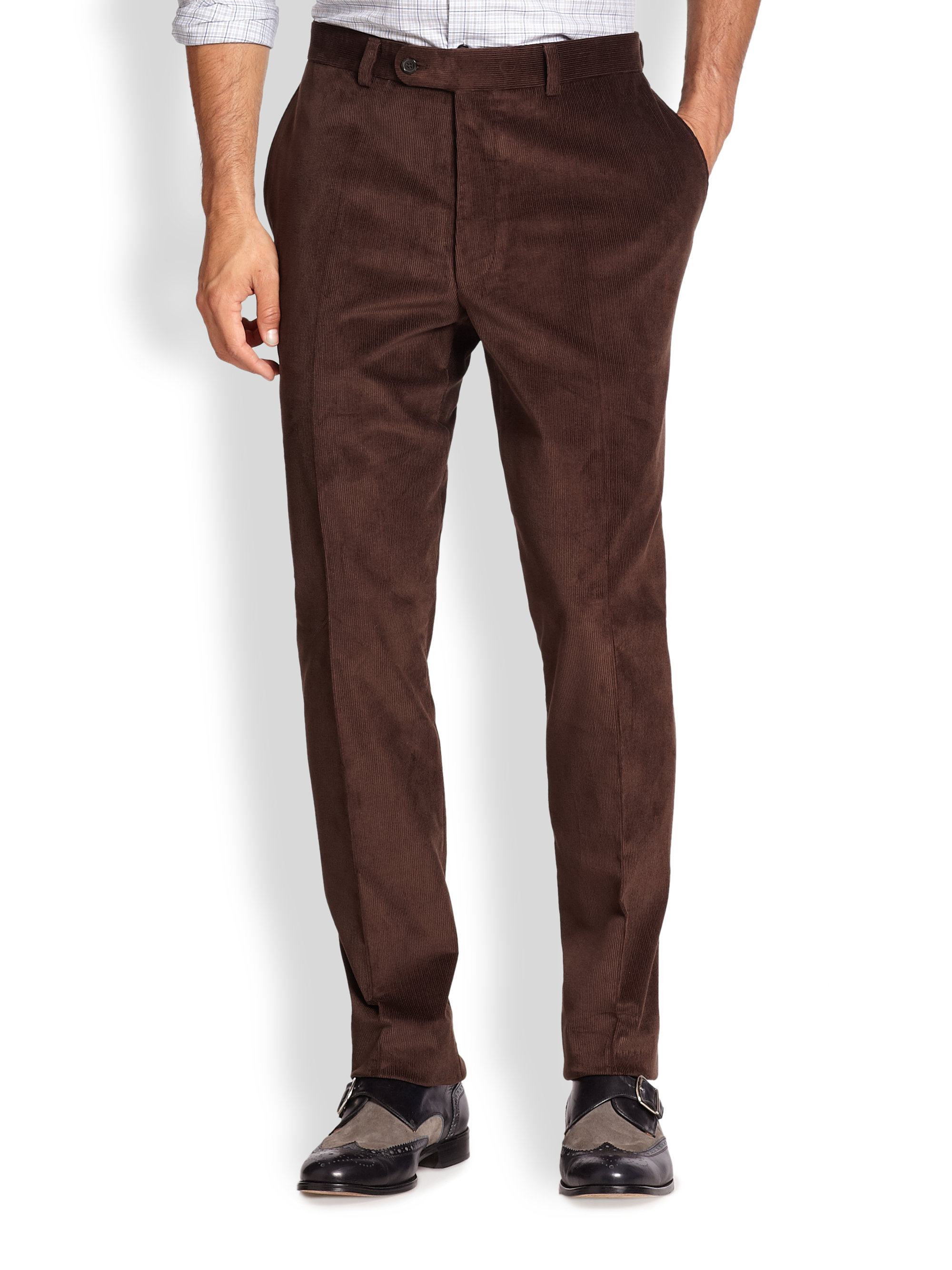 Saks fifth avenue Corduroy Trousers in Brown for Men | Lyst