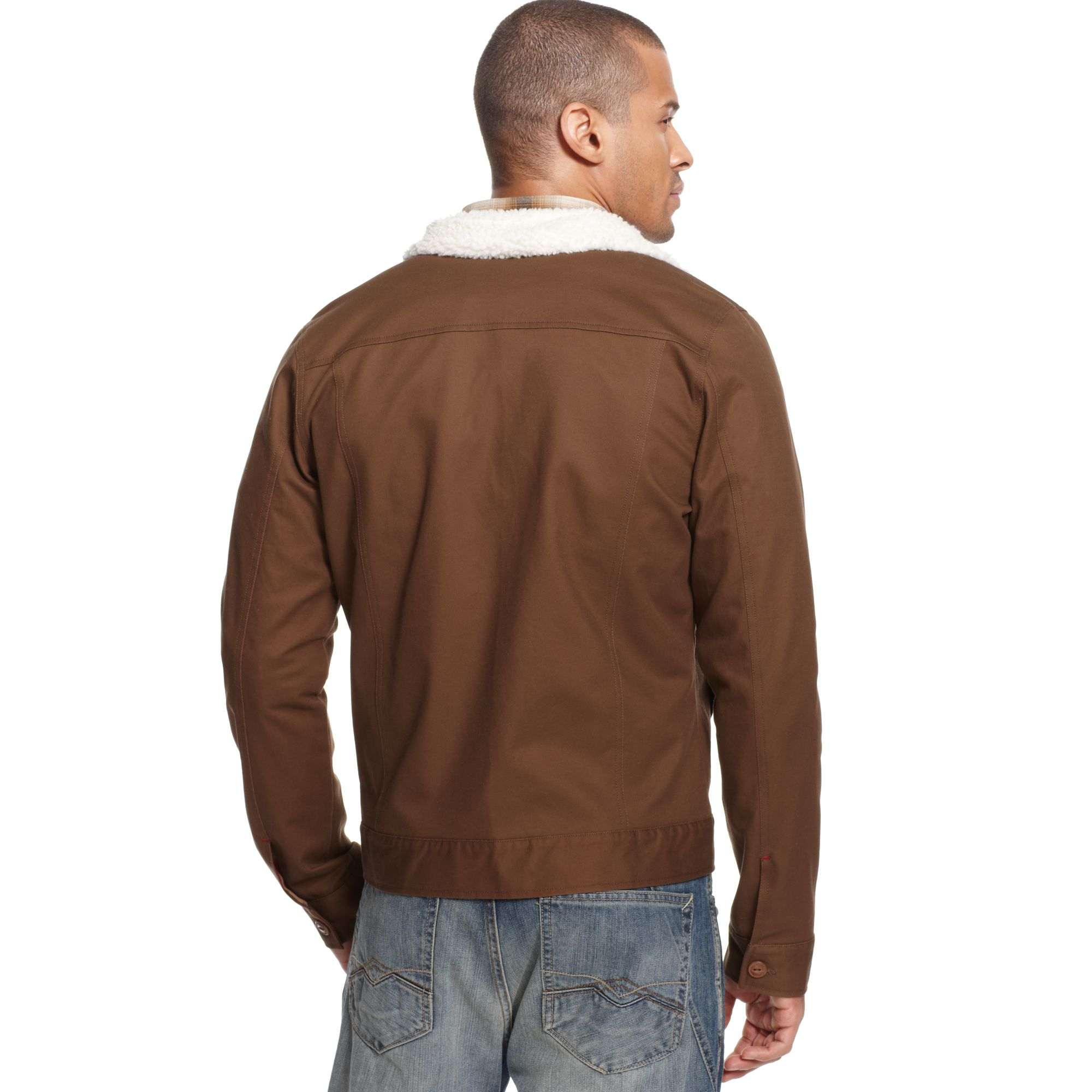 Sean john Sherpa Trucker Jacket in Brown for Men Lyst