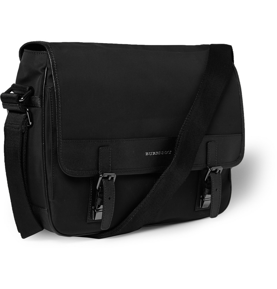 Burberry Leather-Trimmed Messenger Bag in Black for Men - Lyst