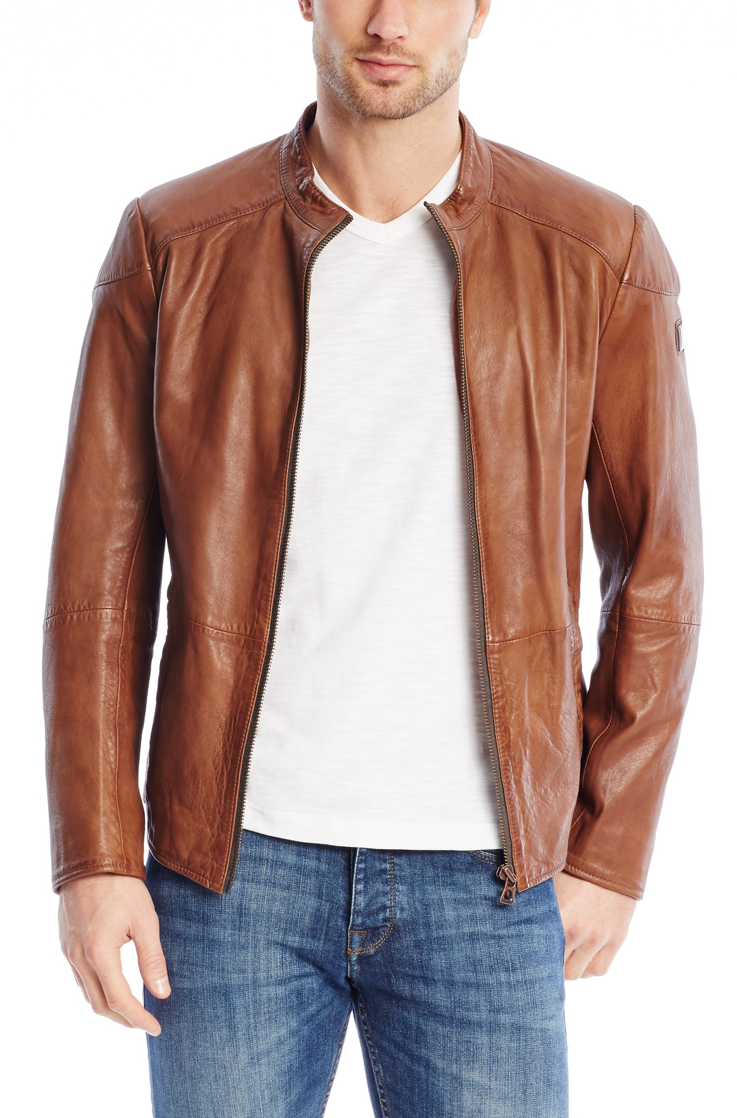 Lyst Boss Orange Jermon Napa Leather Biker Jacket In Brown For Men Gallery