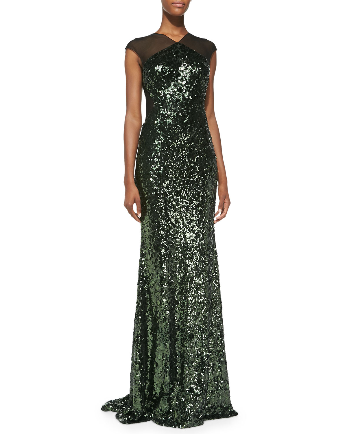 badgley mischka sequin asymmetric bow mermaid gown