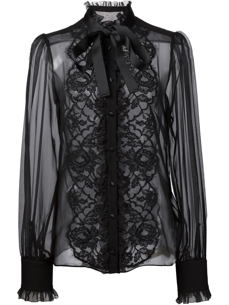 Dolce & gabbana Floral Lace Bib Blouse in Black | Lyst