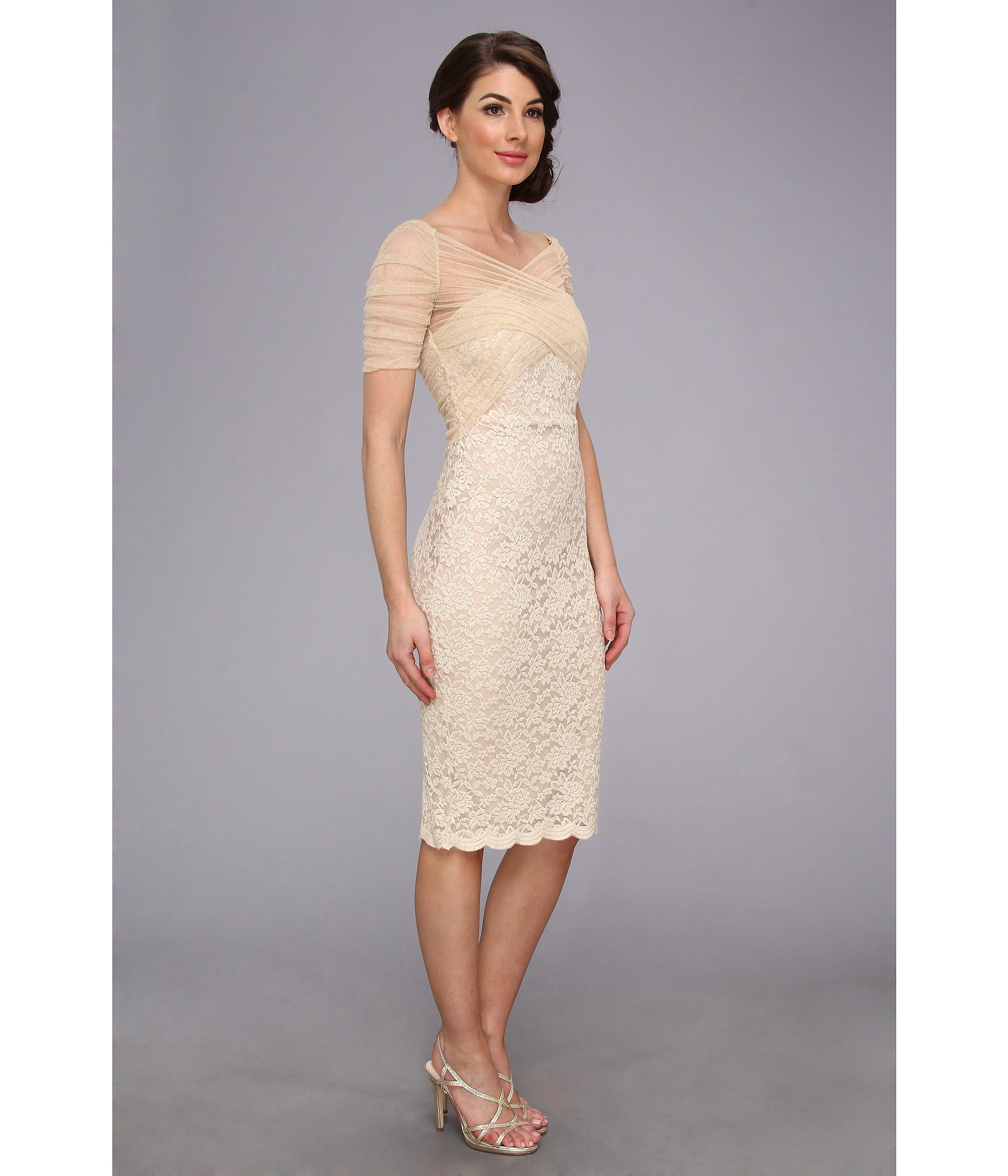 badgley mischka metallic lace gown