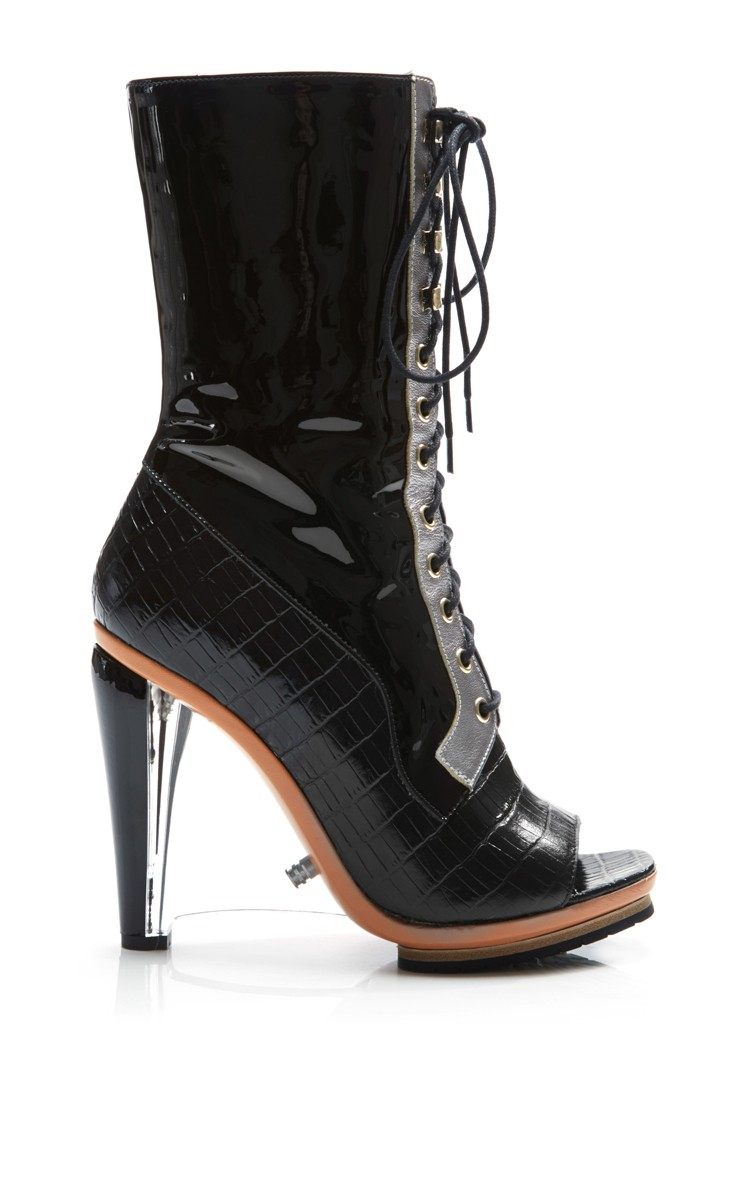 black crocodile heeled boots