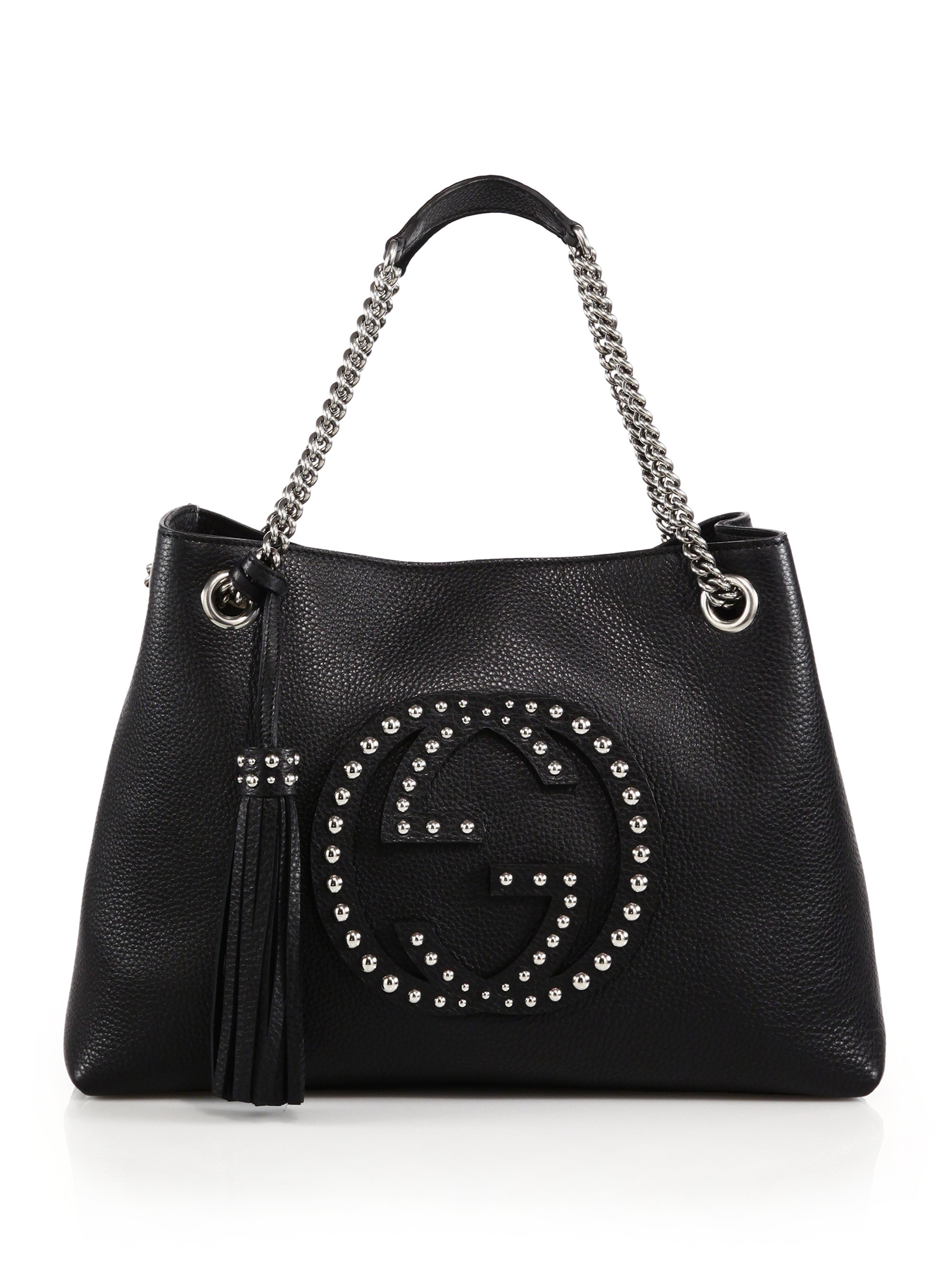 Lyst - Gucci Soho Medium Studded Leather Chain Shoulder ...