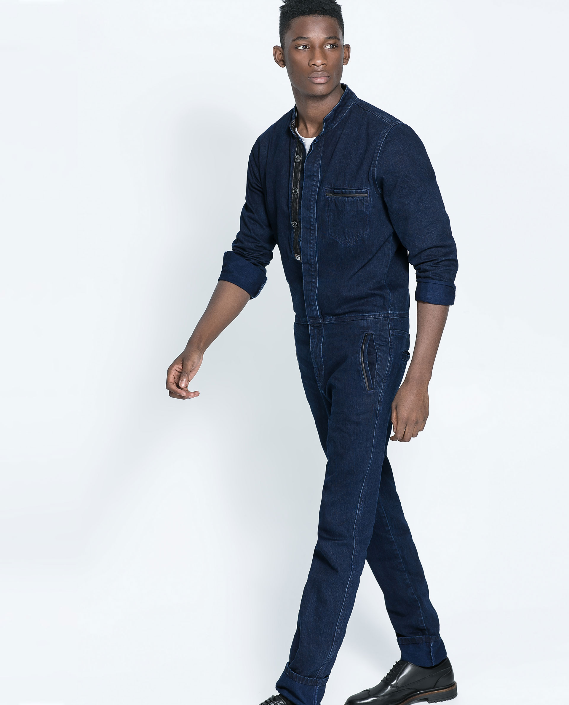 Zara Denim Jumpsuit with Faux Leather in Blue for Men | Lyst