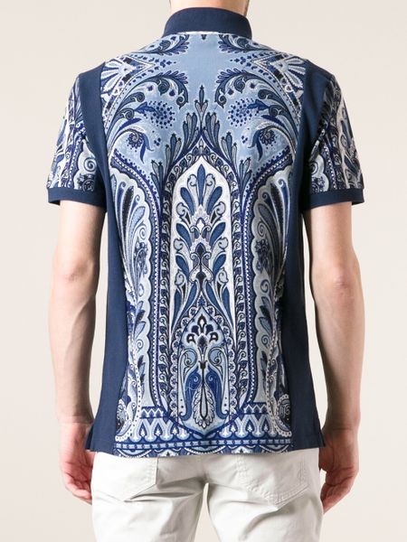 Etro Printed Polo Shirt in Blue for Men | Lyst