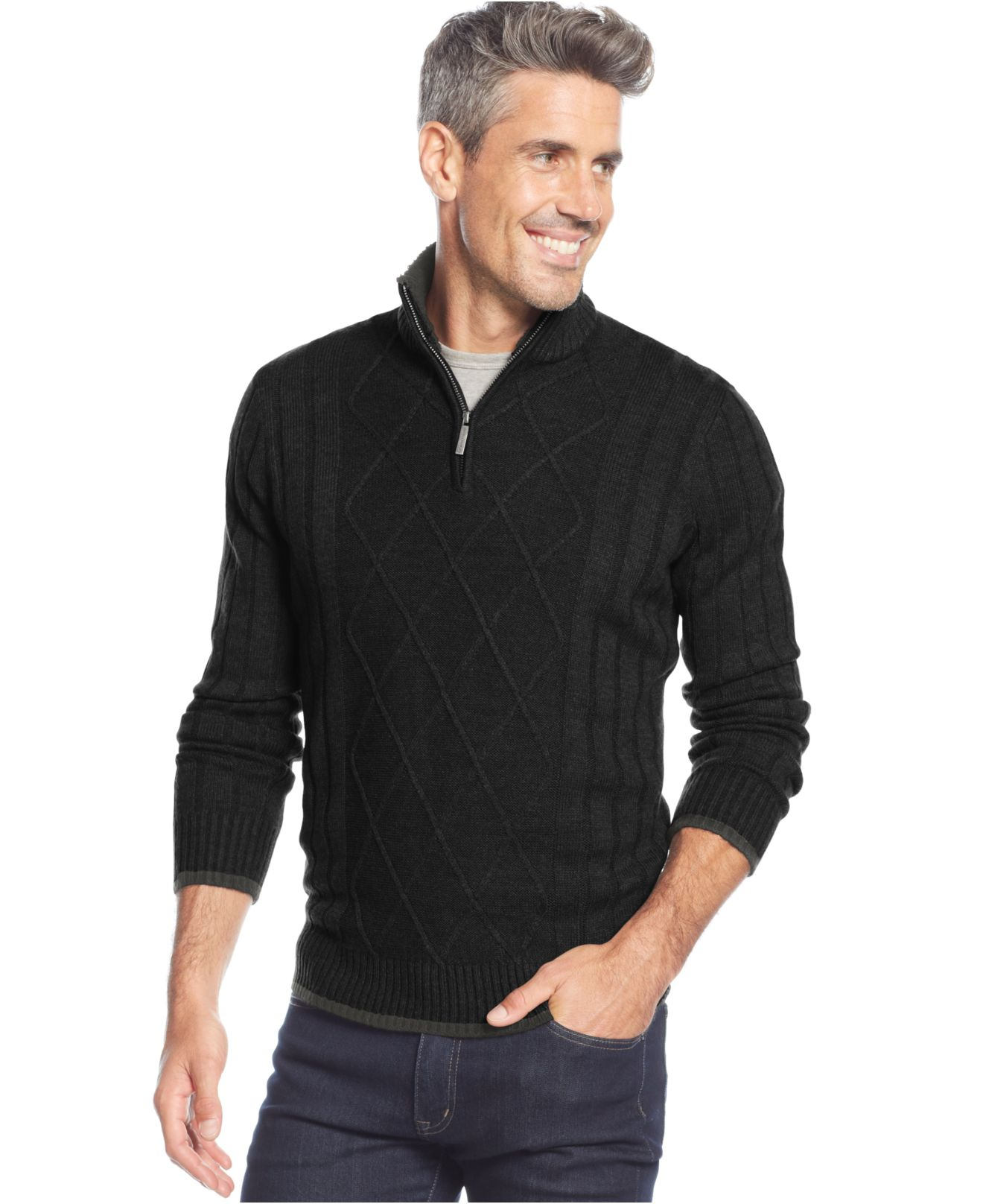 Lyst - Geoffrey Beene Ribbed Contrast-panel Quarter-zip Sweater in ...