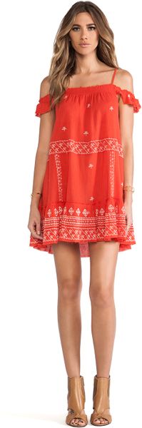 Free People Embroidered Flounce Dress in Red (Red Combo) | Lyst