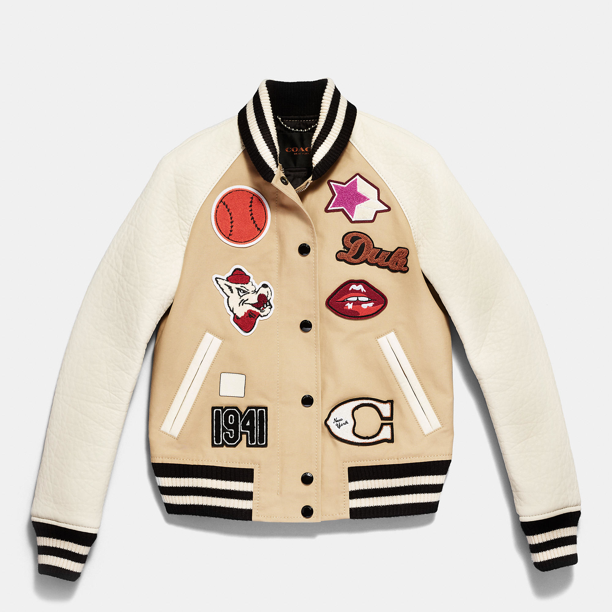 Lyst - Coach Cotton Varsity Jacket in Natural