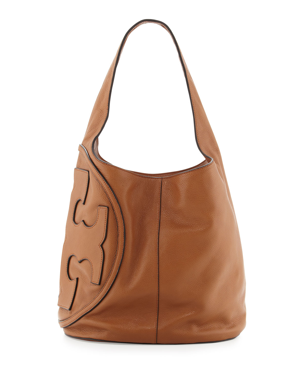 Tory Burch All T Pebbled Leather Hobo Bag in Brown (BARK) | Lyst