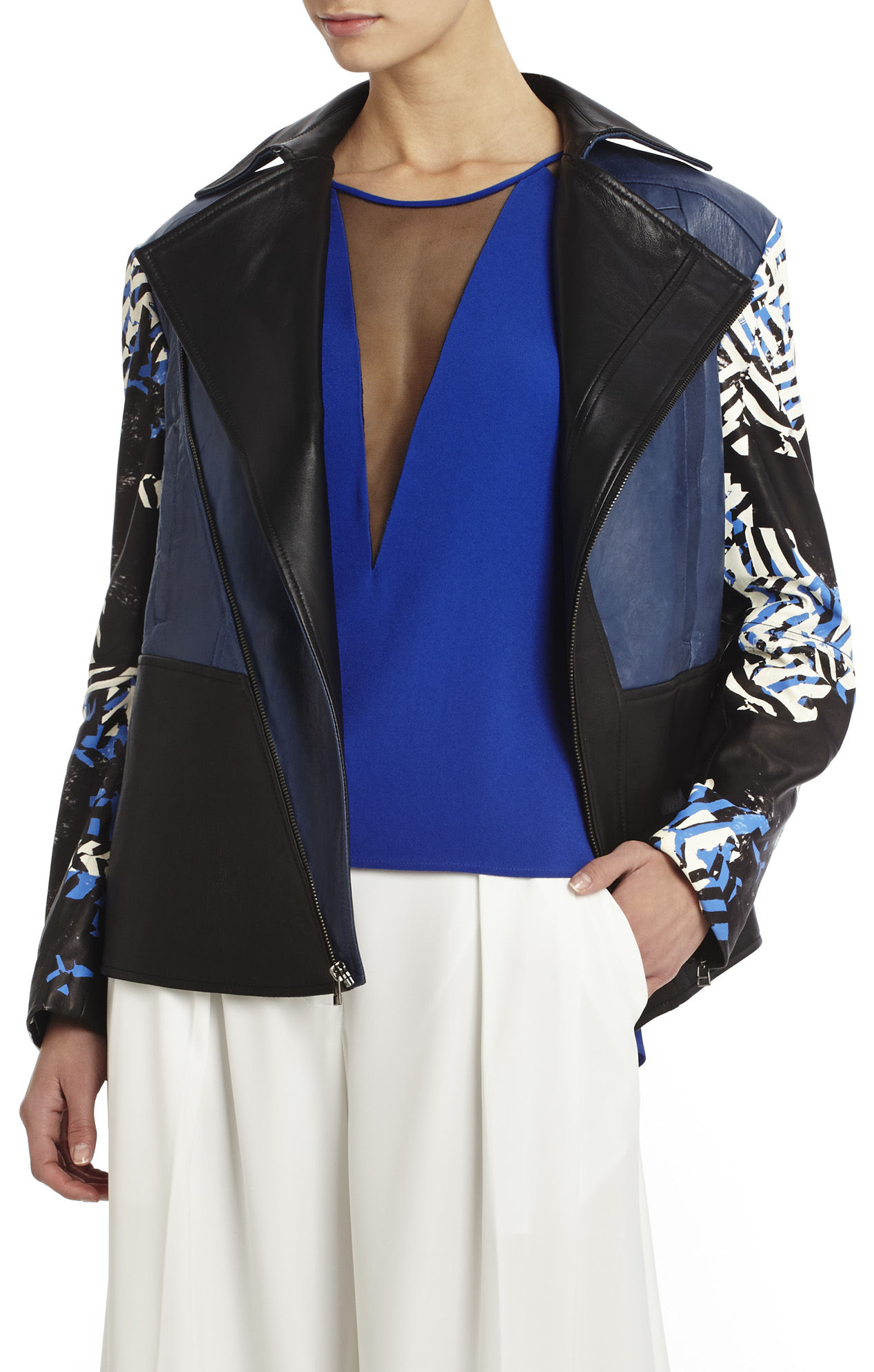 Lyst - BCBGMAXAZRIA Runway Griffin Printed Leather Jacket in Black