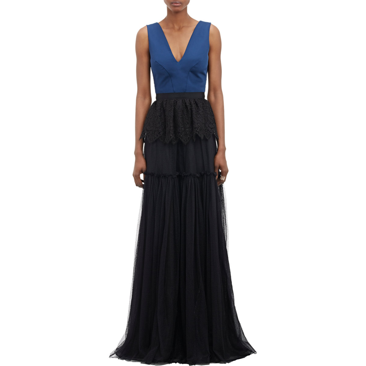 Sophia Kah Peplum Lace Gown In Blue Lyst Gallery