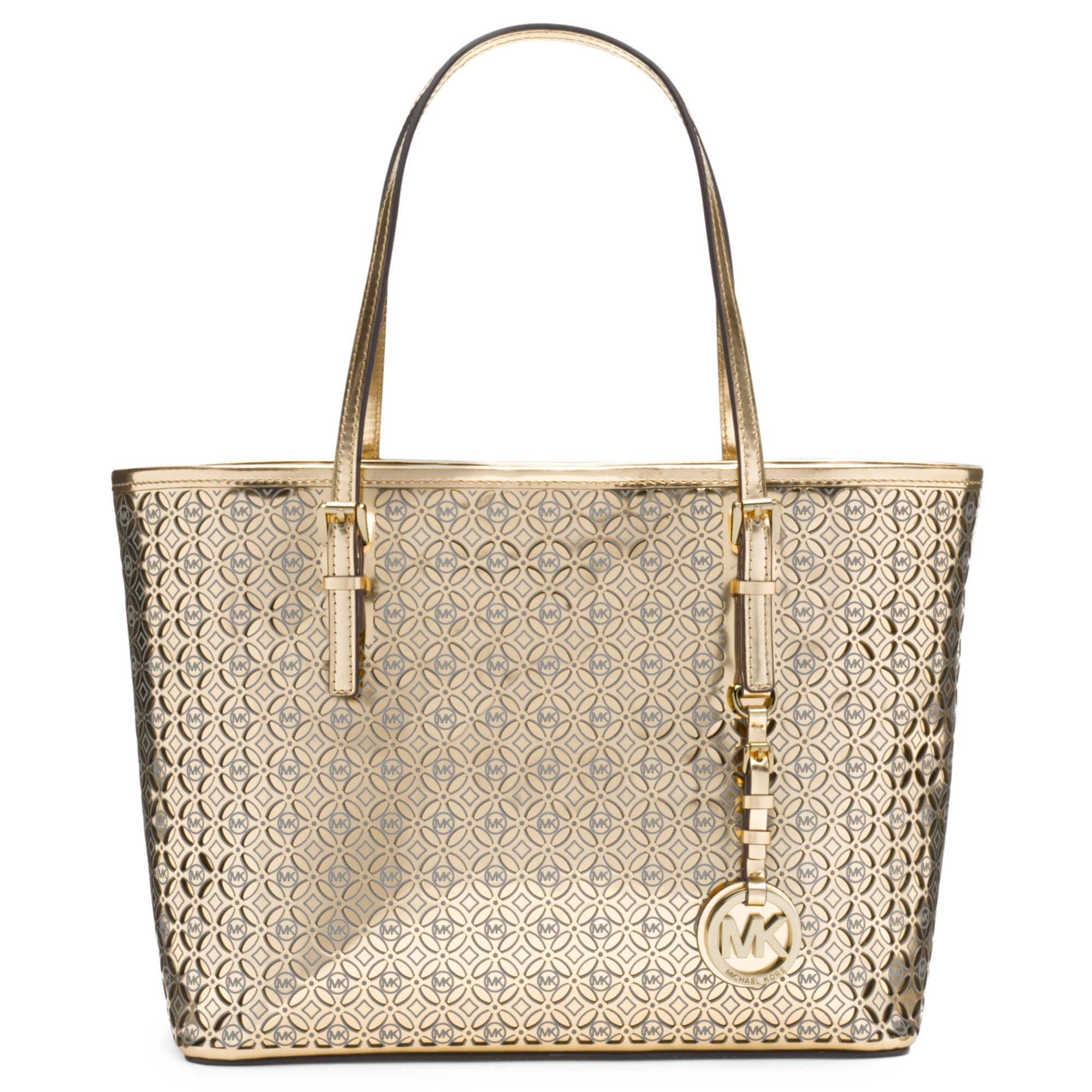 Michael Kors Flower Perforated Small Travel Tote in Gold | Lyst