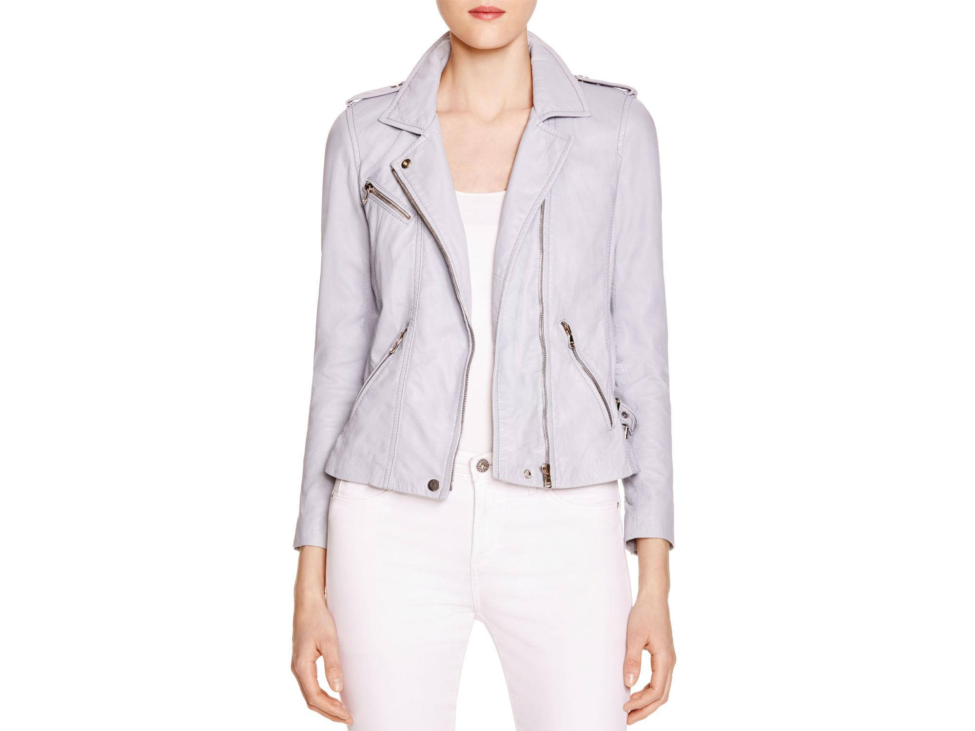 Rebecca Taylor Washed Leather Motorcycle Jacket In Blue Lyst