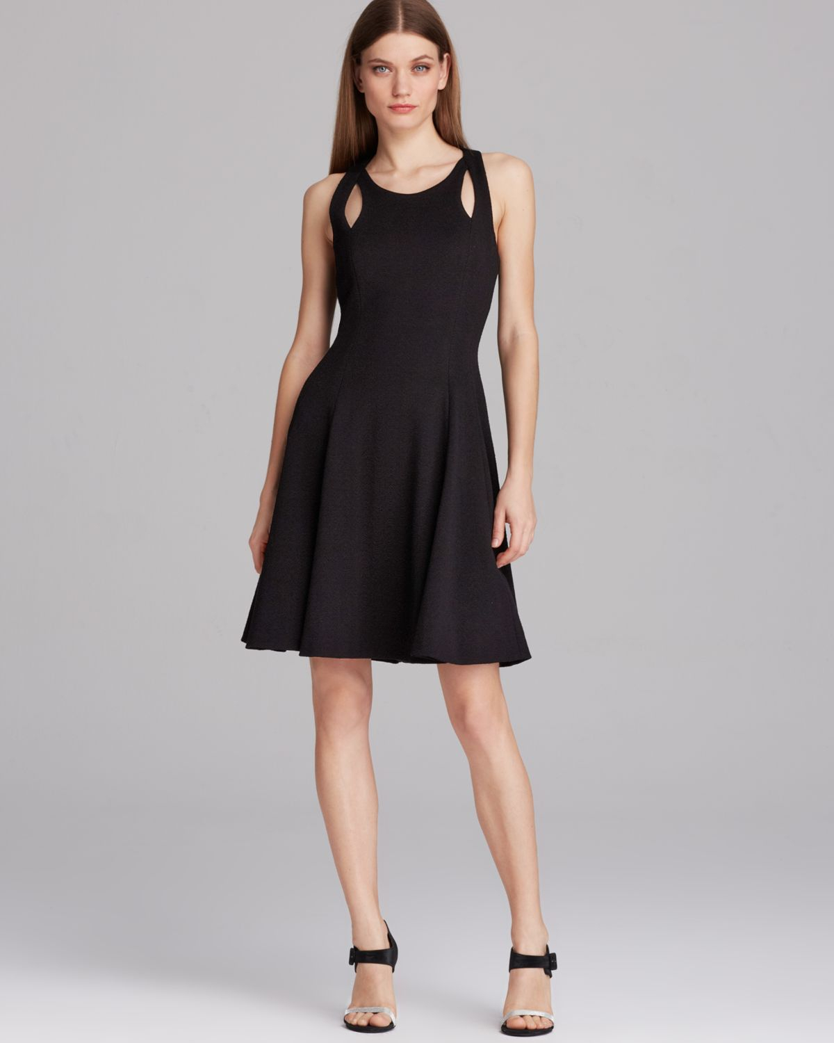 Vera wang Dress Sleeveless Cutout Back Fit and Flare in Black | Lyst