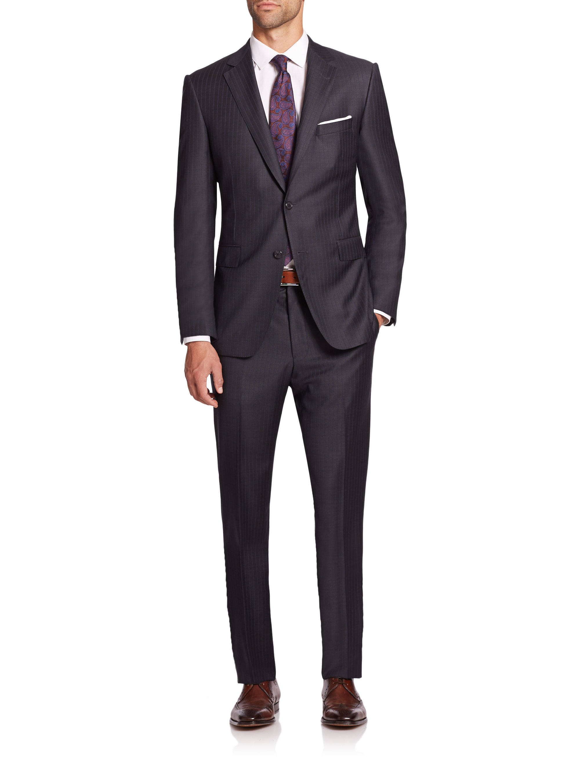 Saks fifth avenue Samuelsohn Pinstriped Wool Suit in Gray for Men ...