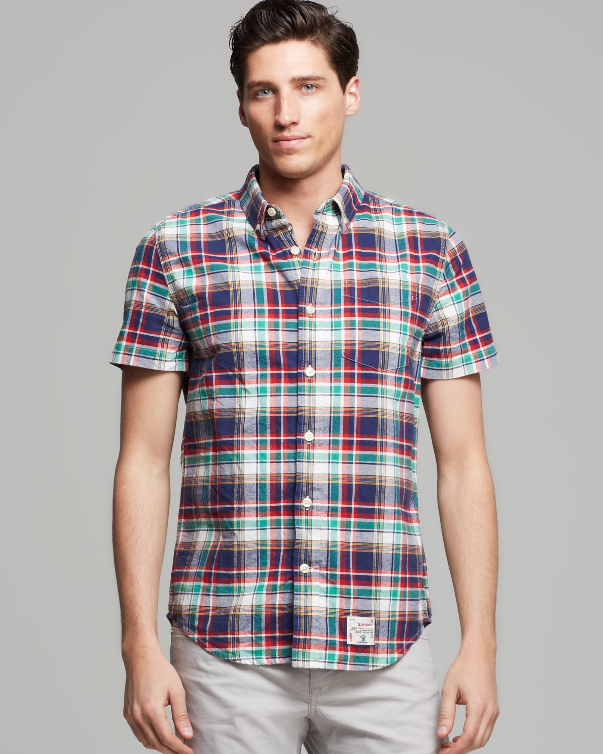 Download Lyst - Superdry Plaid Oxford Short Sleeve Button Down ...