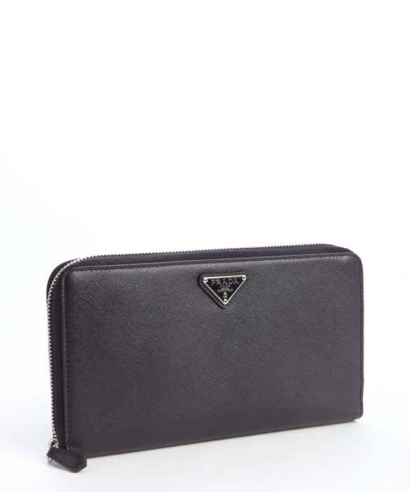 Prada Black Saffiano Leather Continental Zip Wallet in Black for ...  