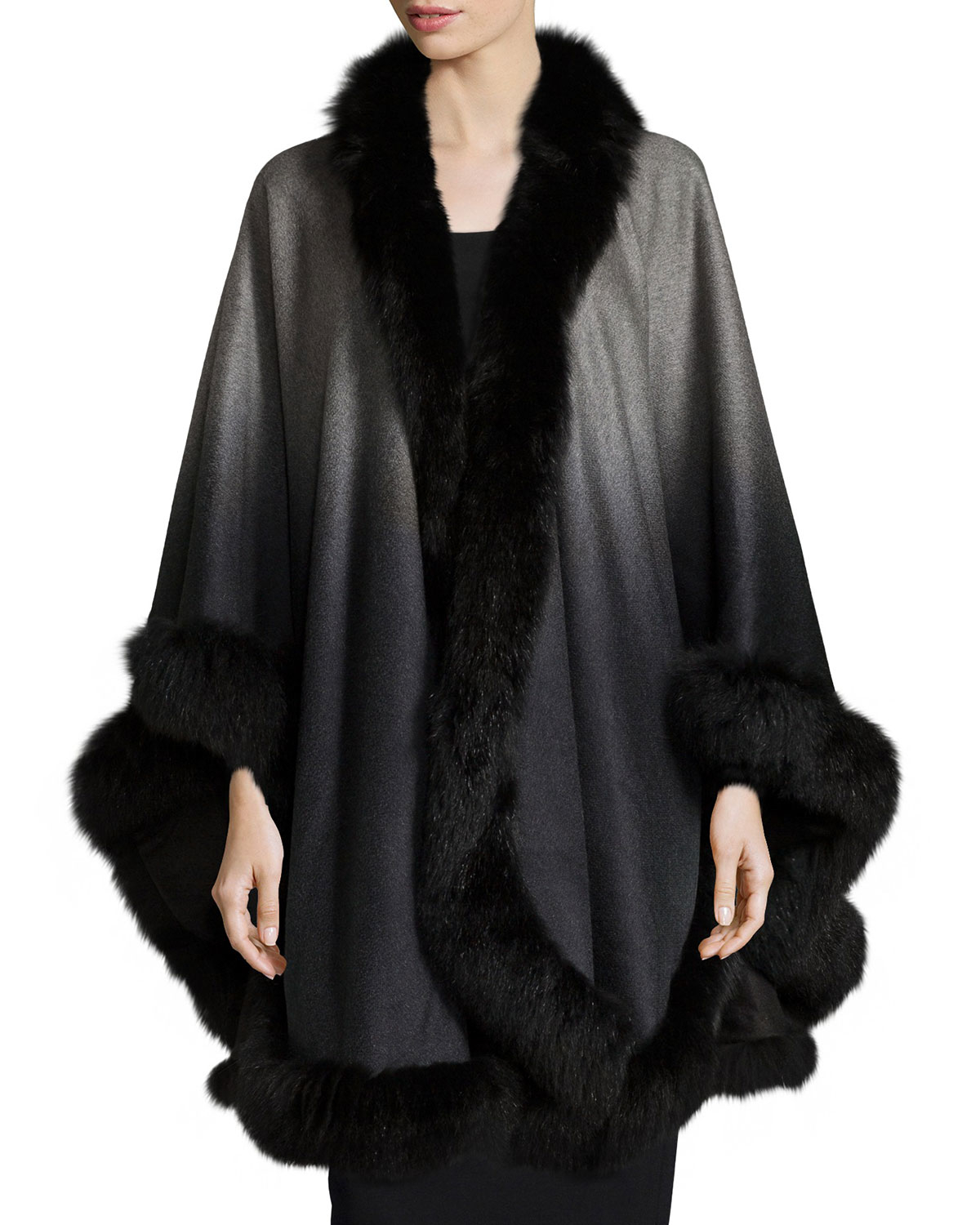 Sofia cashmere Fur-collar Wool-cashmere Cape in Black | Lyst