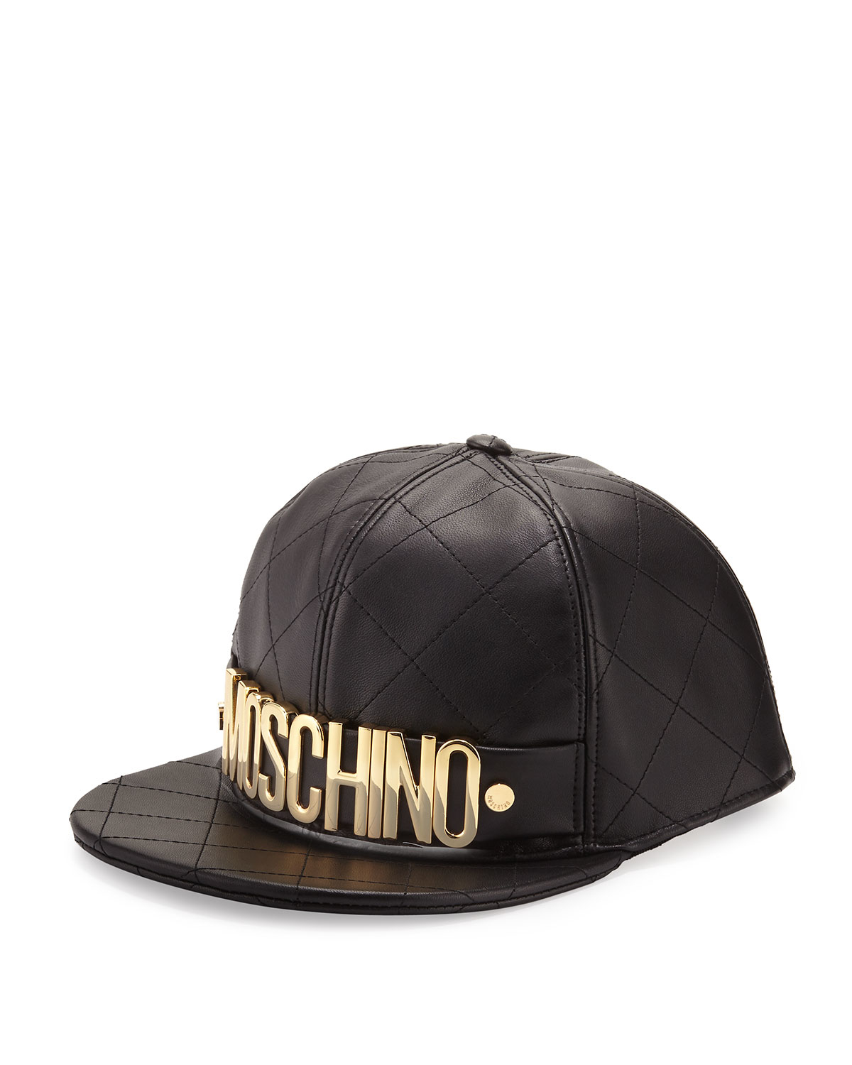 Moschino Mens Golden Logo Quilted Leather Flat-bill Hat in Black for ...