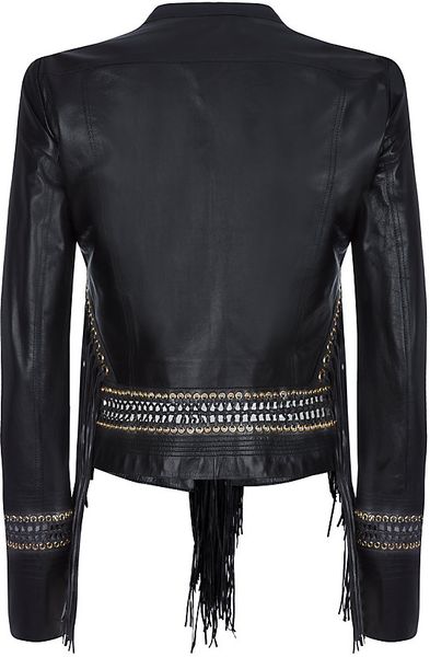 Roberto Cavalli Fringed Leather Jacket in Black (gold) | Lyst