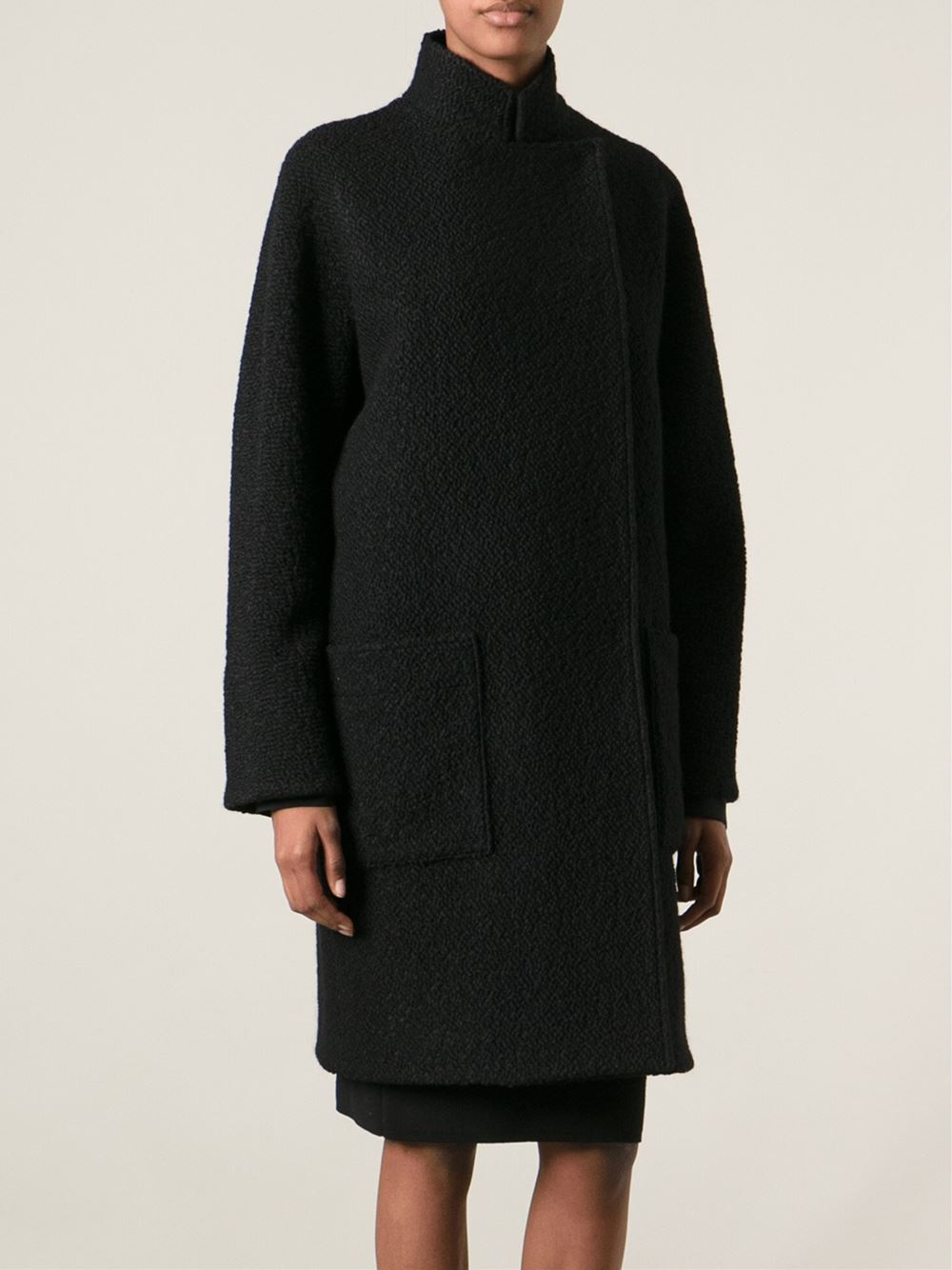 Lyst - Emanuel Ungaro High Collar Coat in Black