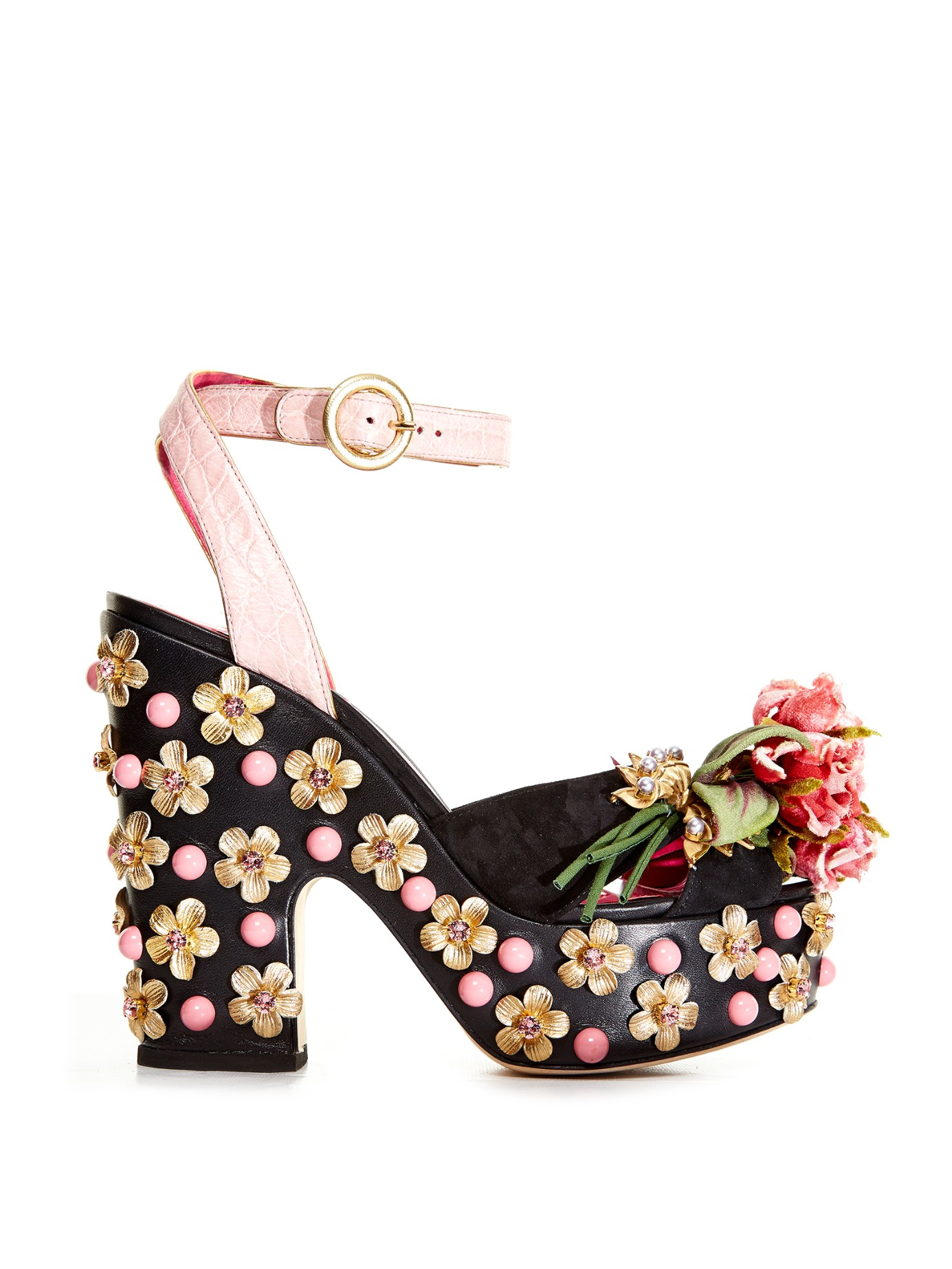 Dolce & gabbana Rose Embellished Platform Sandals in Black Lyst