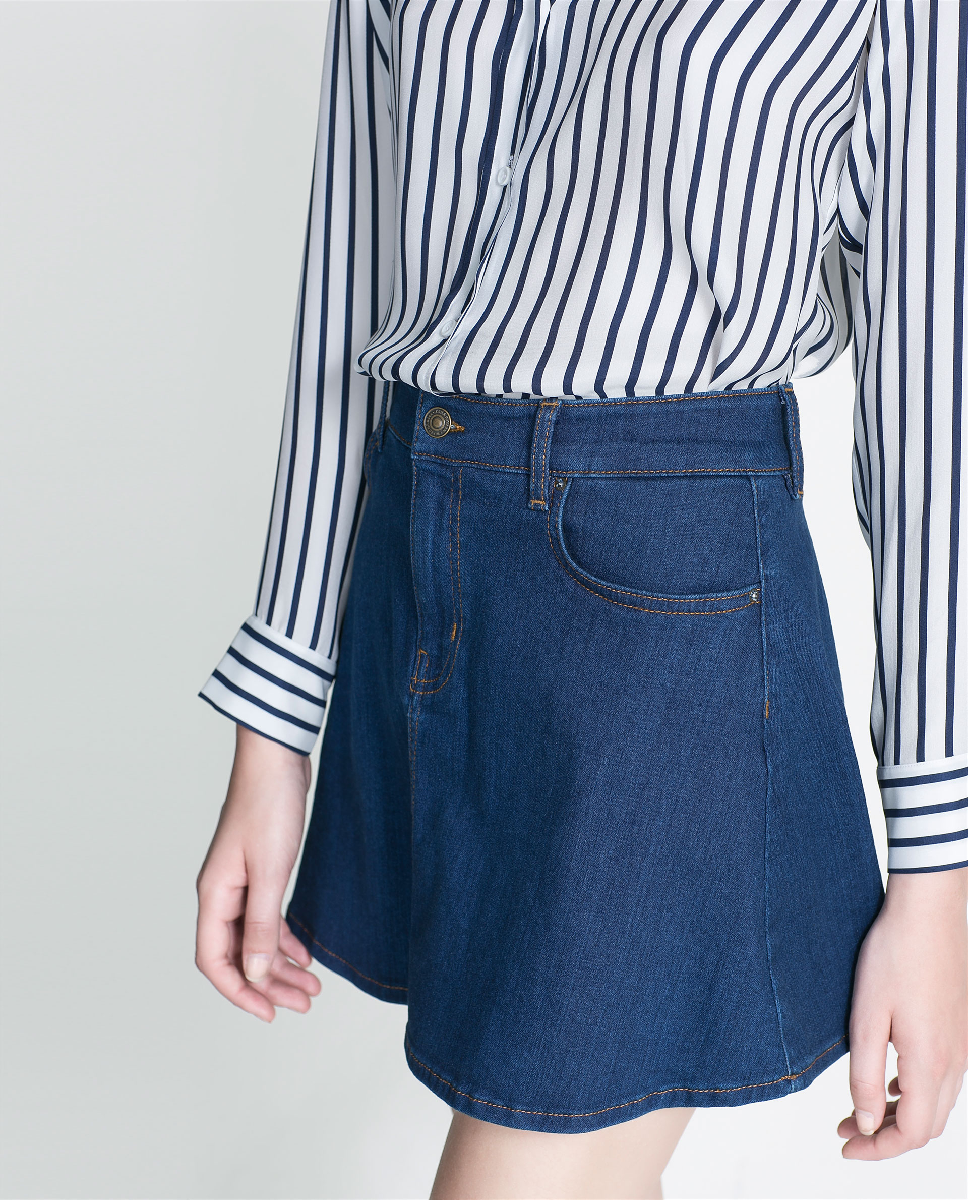 Zara Denim Skater Skirt in Blue Lyst