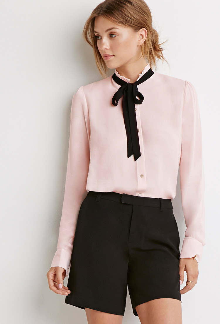 Forever 21 Contemporary Tied Bow Blouse In Pink Lyst