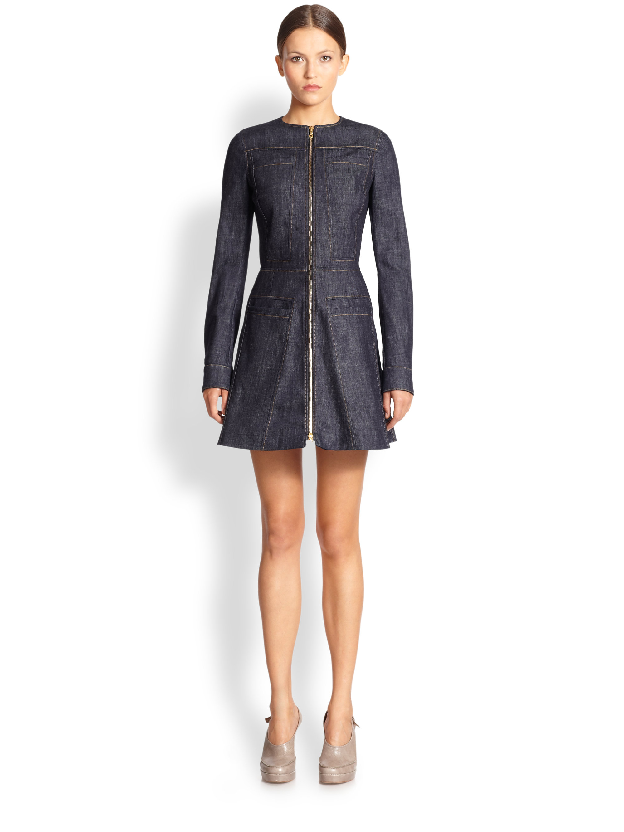Lyst Derek Lam Flared Denim Dress In Blue Gallery
