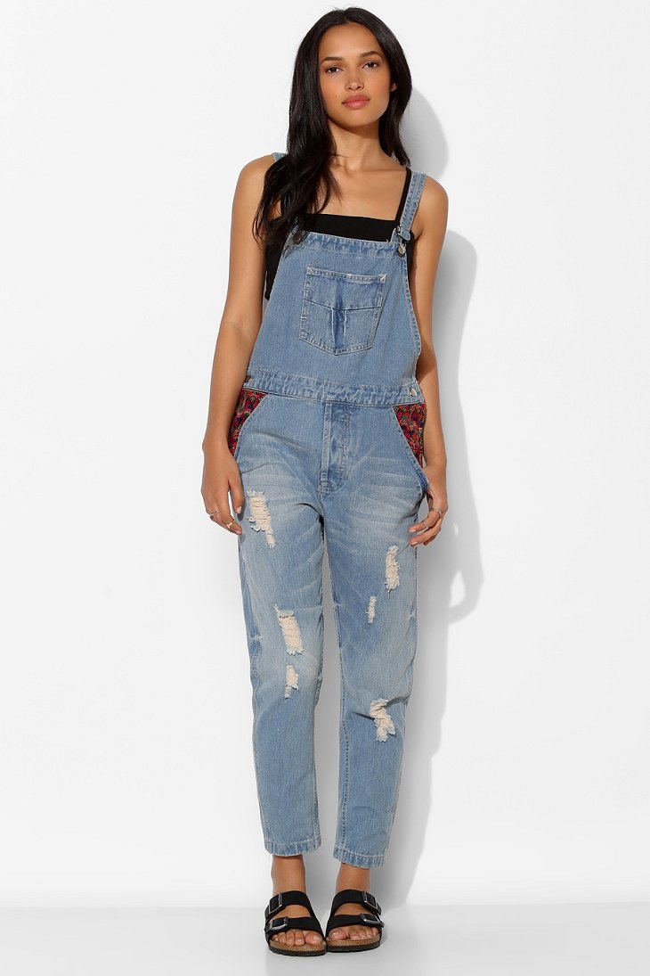 Lyst - Urban Outfitters Native Rose Embroideredpocket Denim Overall in Blue