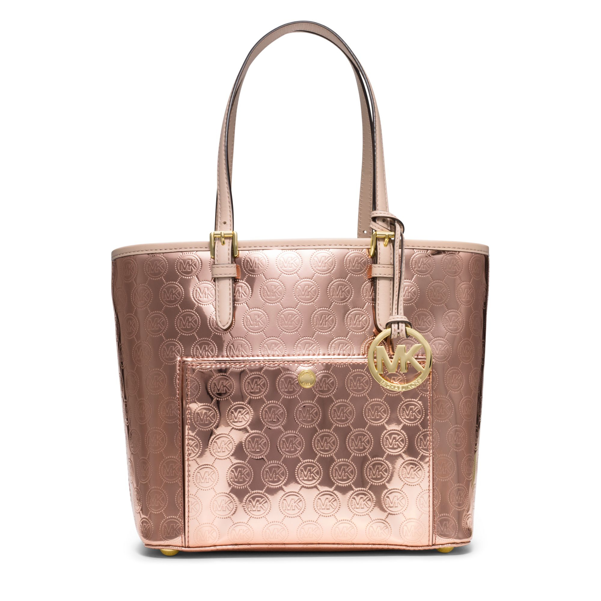 Michael kors Jet Set Medium Monogram Tote in Gold (ROSE GOLD) | Lyst