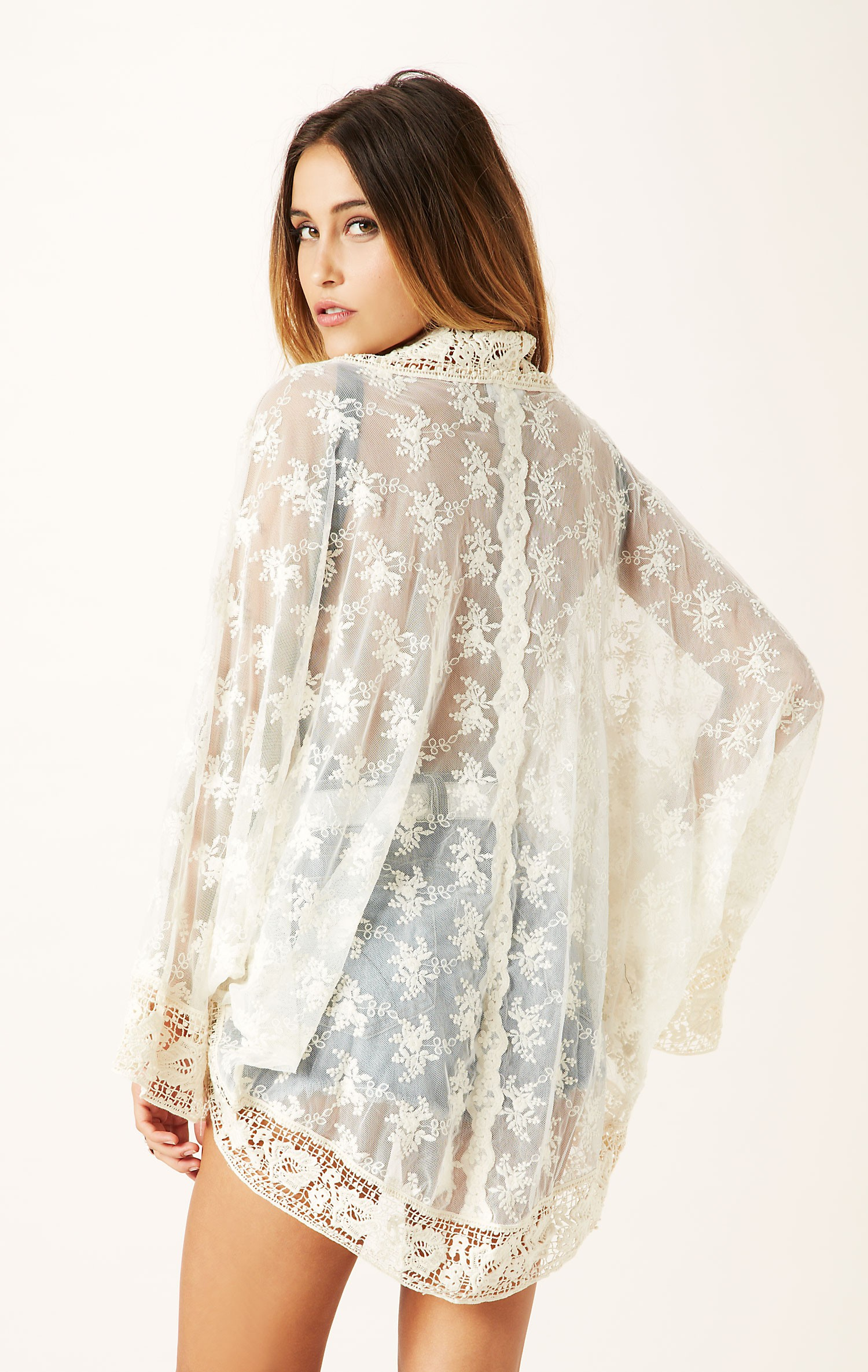 Nightcap Lace Kimono Cardigan in Natural | Lyst