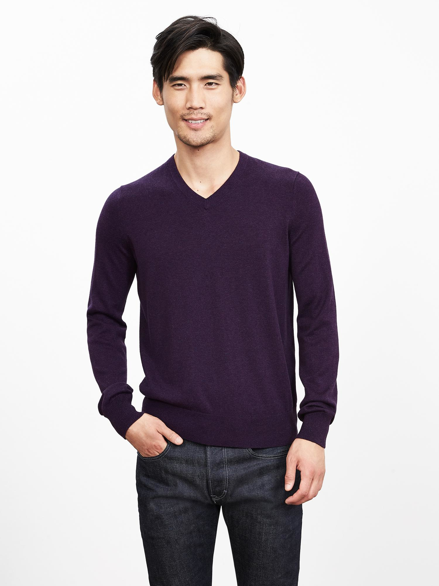 Banana Republic Silk Cotton Cashmere Vee Sweater Pullover in Purple for ...