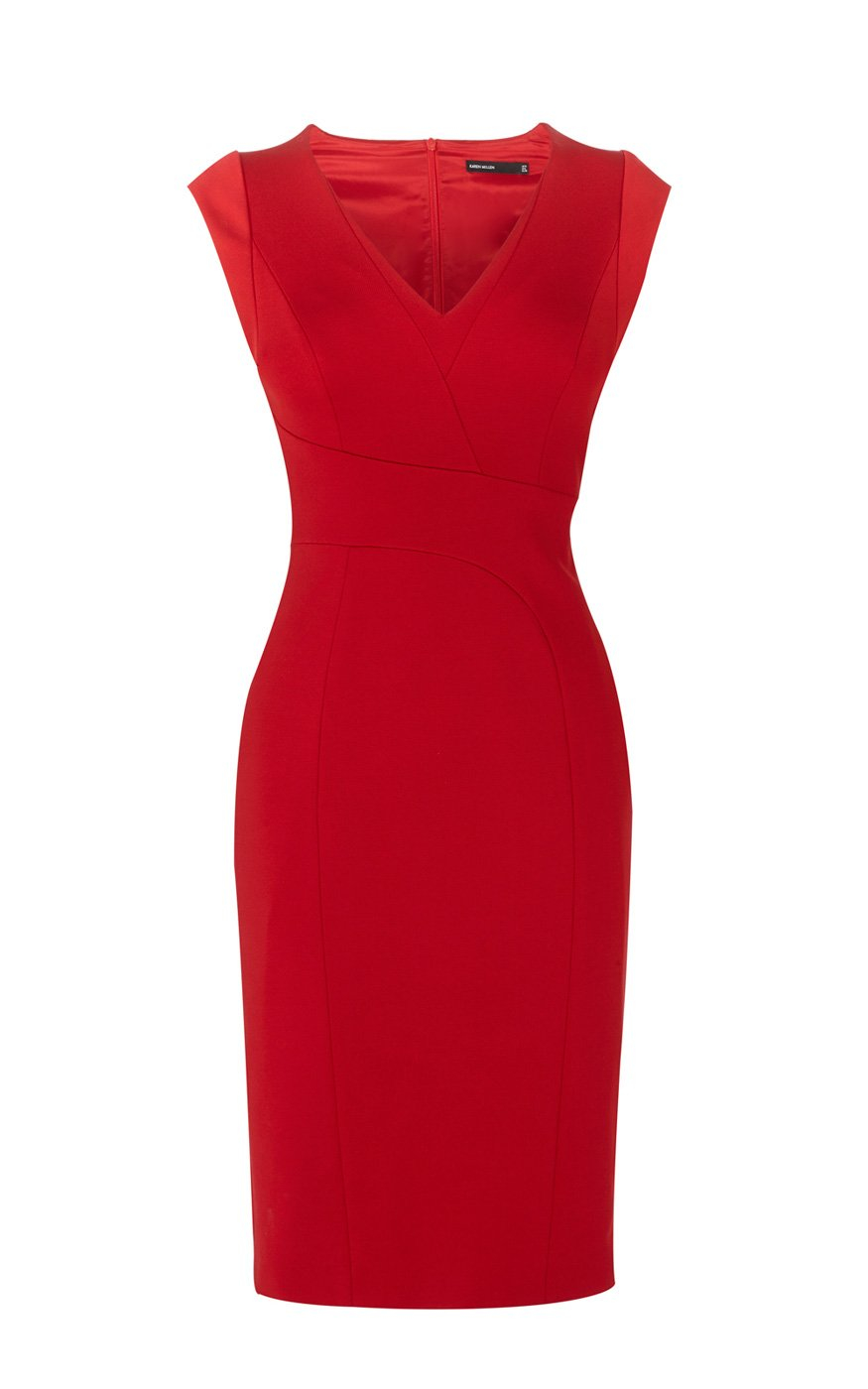 Karen millen V-neck Pencil Dress in Red | Lyst