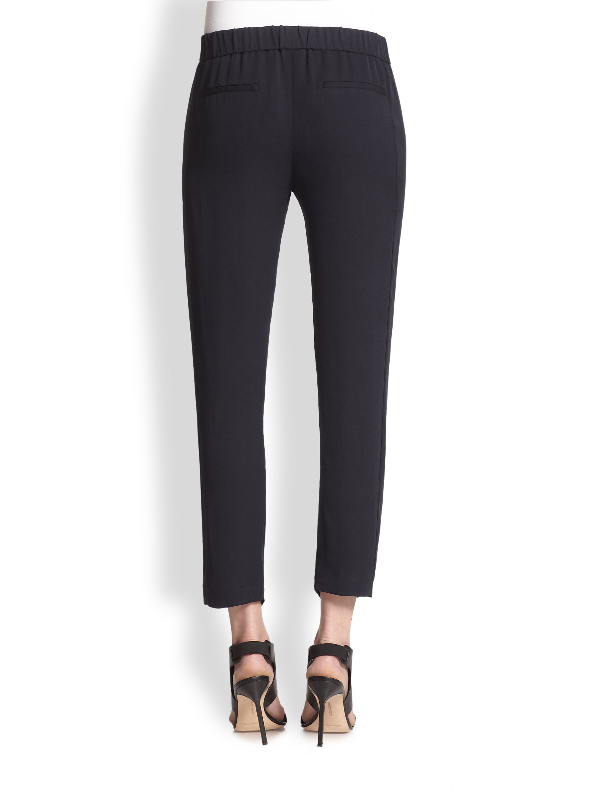 Lyst - Theory Korene Silk Cropped Track Pants in Blue
