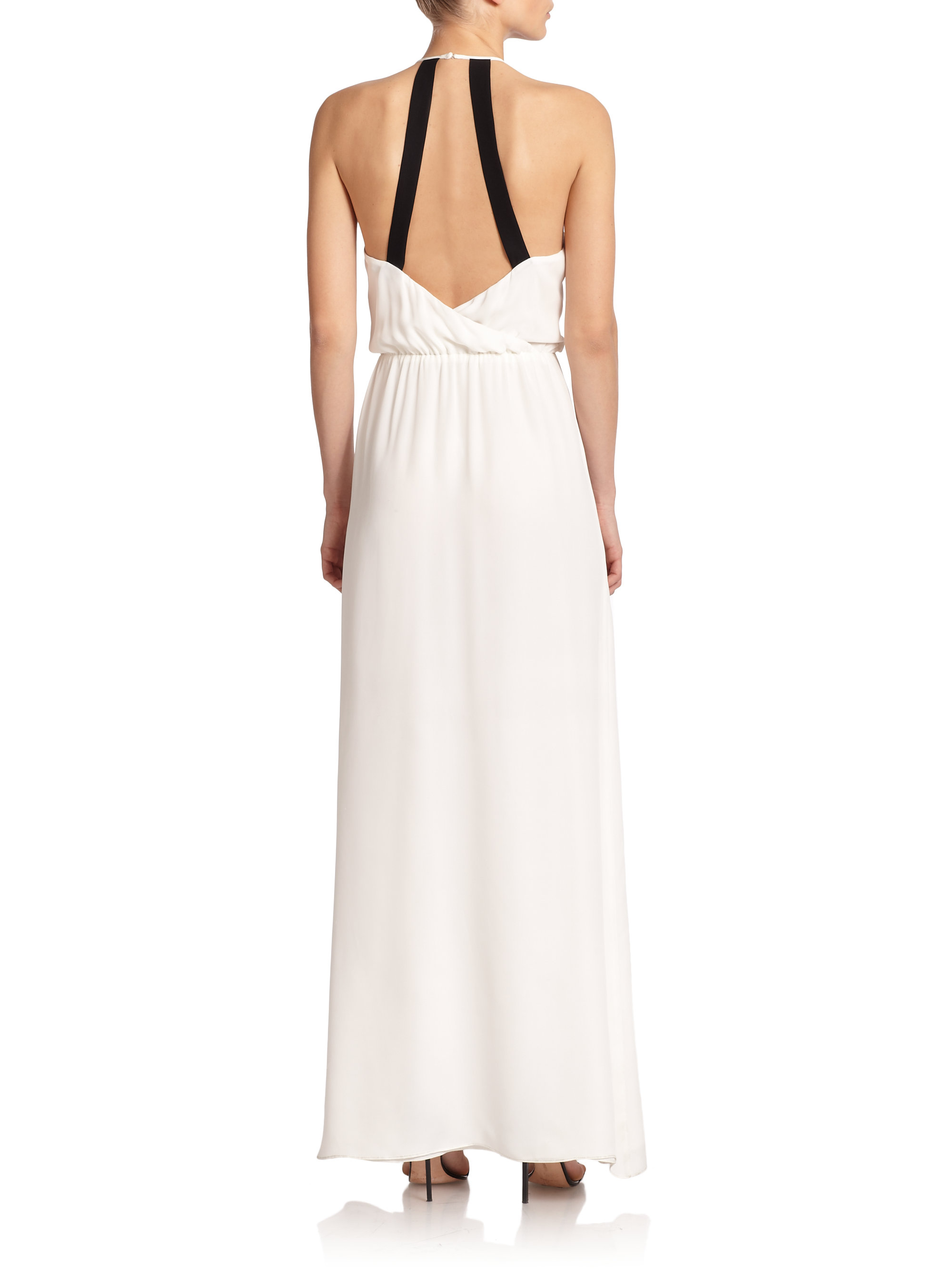 white open back gown