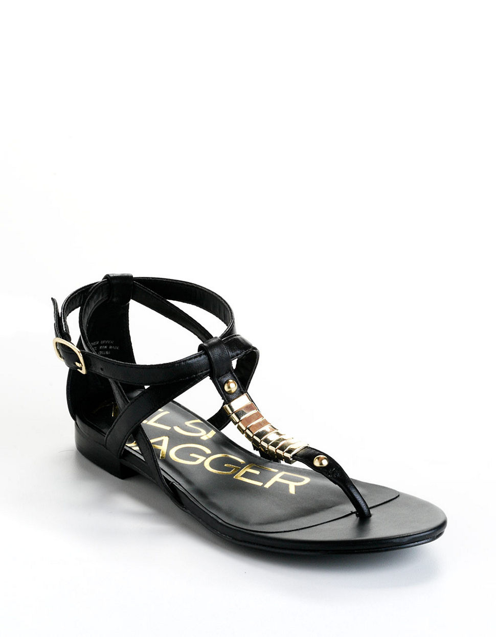 Kelsi Dagger Kimmy Metal Leather Thong Sandals in Black | Lyst