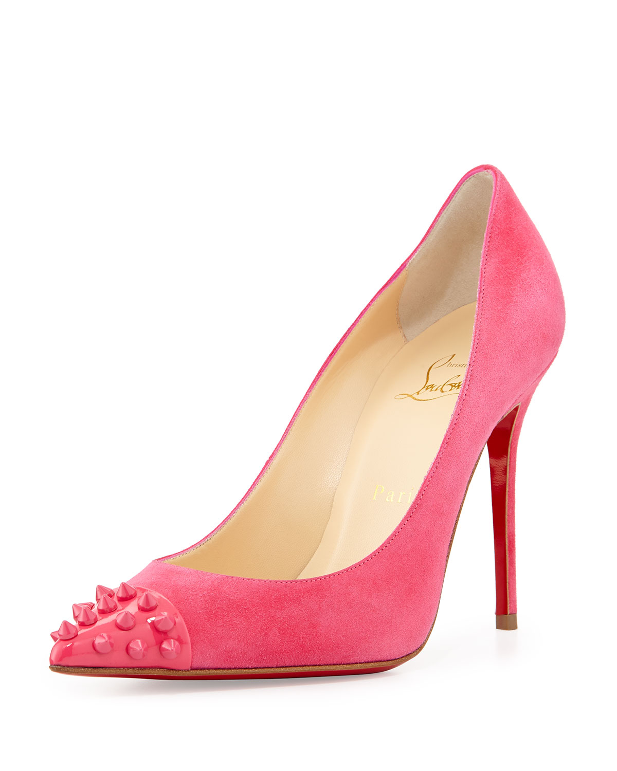 Christian louboutin Geo Spike Point-Toe Red Sole Pump in Pink | Lyst