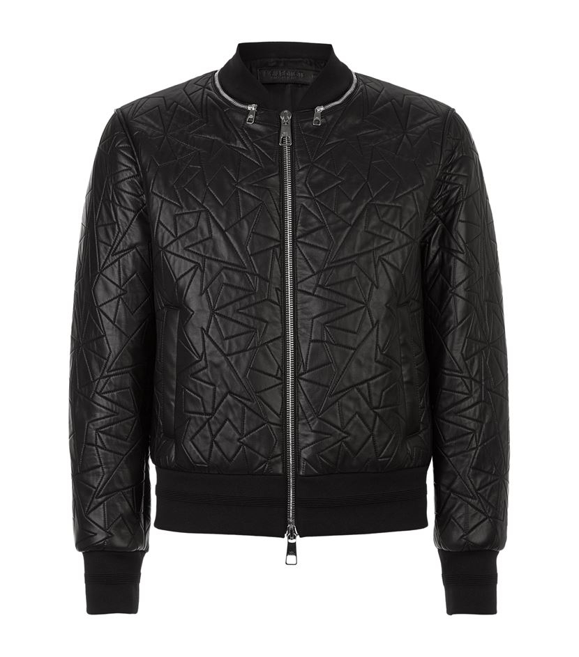 Neil Barrett Embroidered Star Leather Bomber Jacket in Black for Men | Lyst